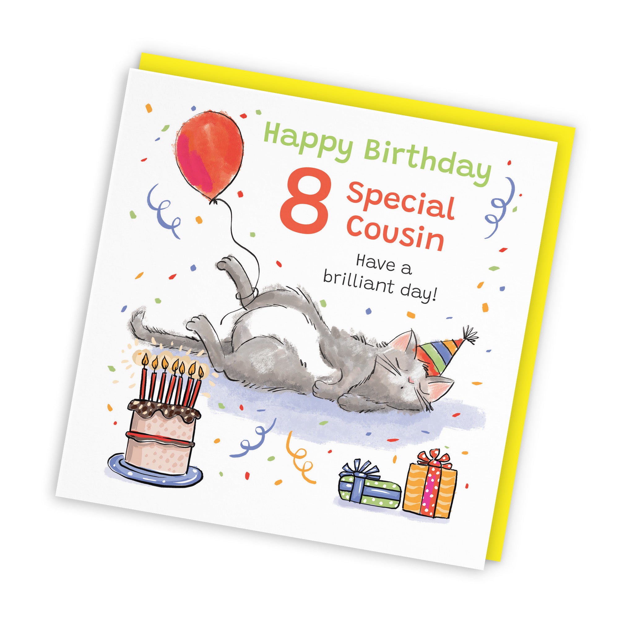 8th Cousin Birthday Card Sleepy Cat Animal Party - Default Title (RM00173)