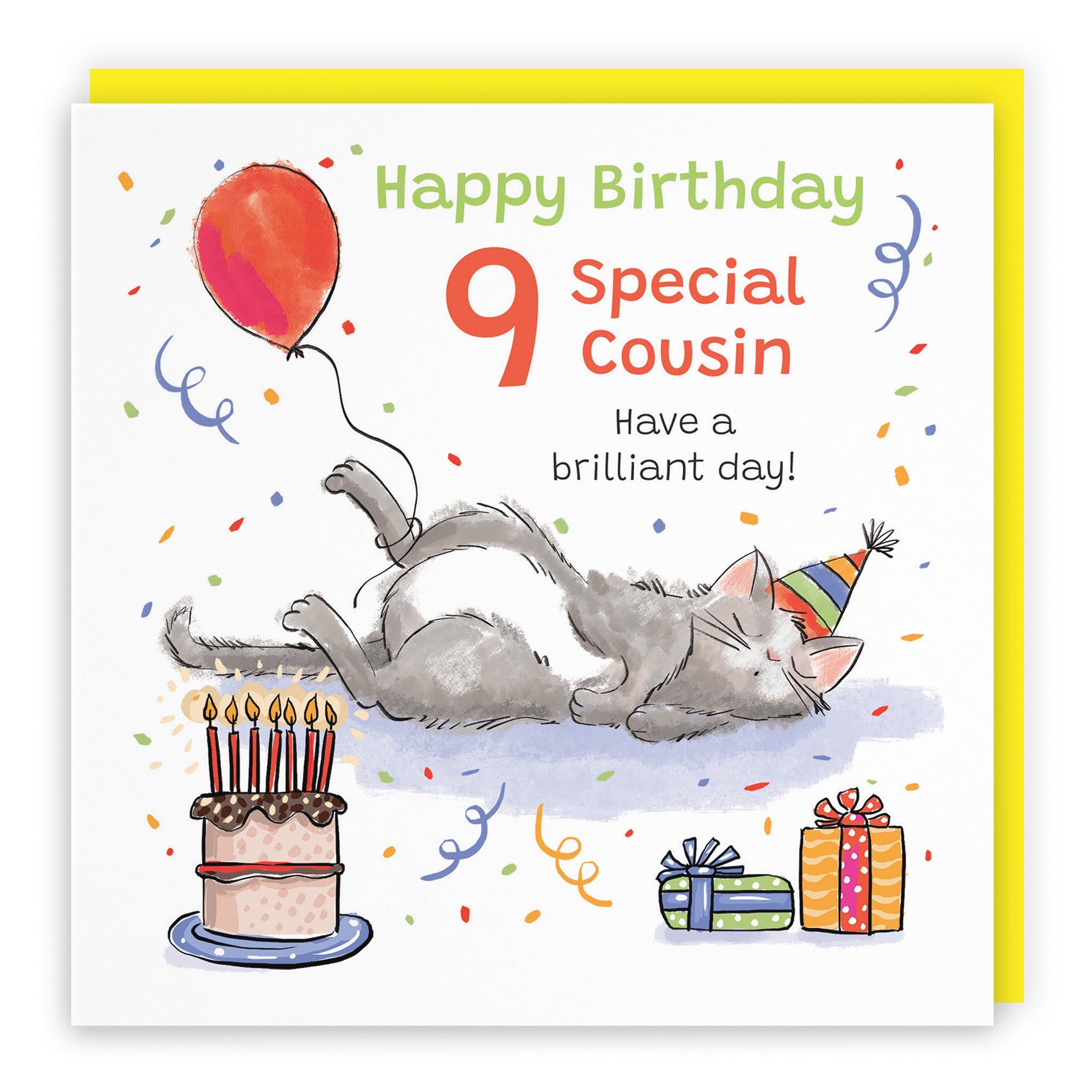 9th Cousin Birthday Card Sleepy Cat Animal Party - Default Title (RM00174)