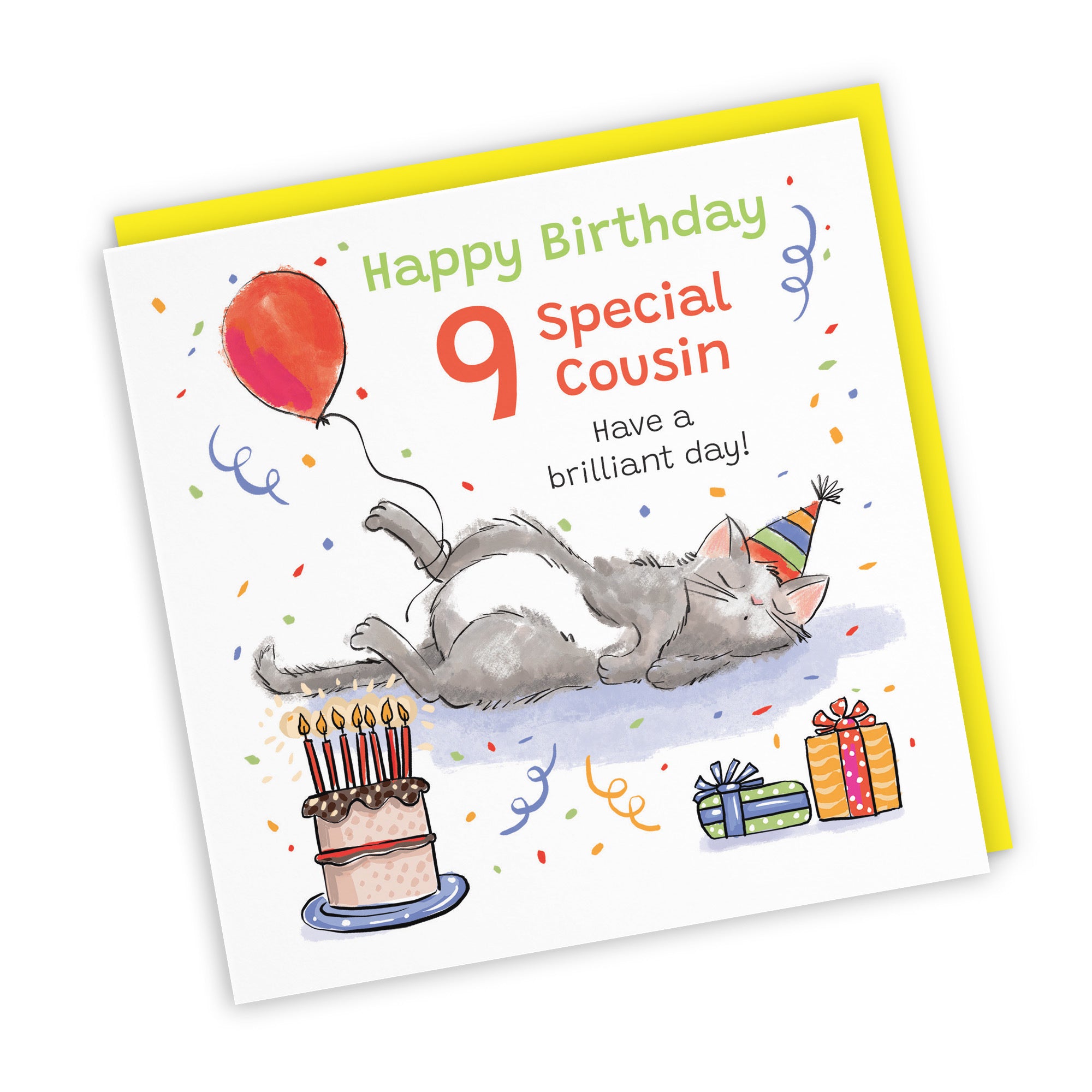 9th Cousin Birthday Card Sleepy Cat Animal Party - Default Title (RM00174)