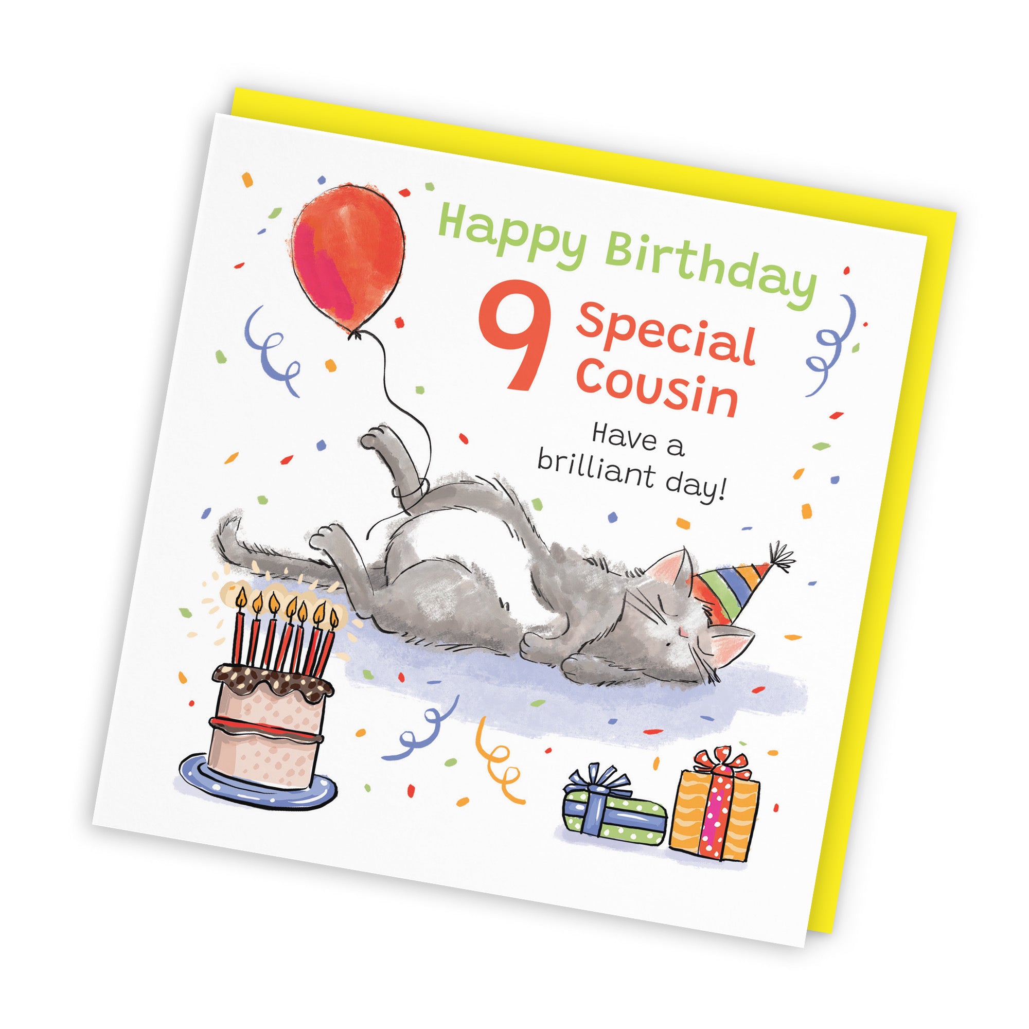 9th Cousin Birthday Card Sleepy Cat Animal Party - Default Title (RM00174)