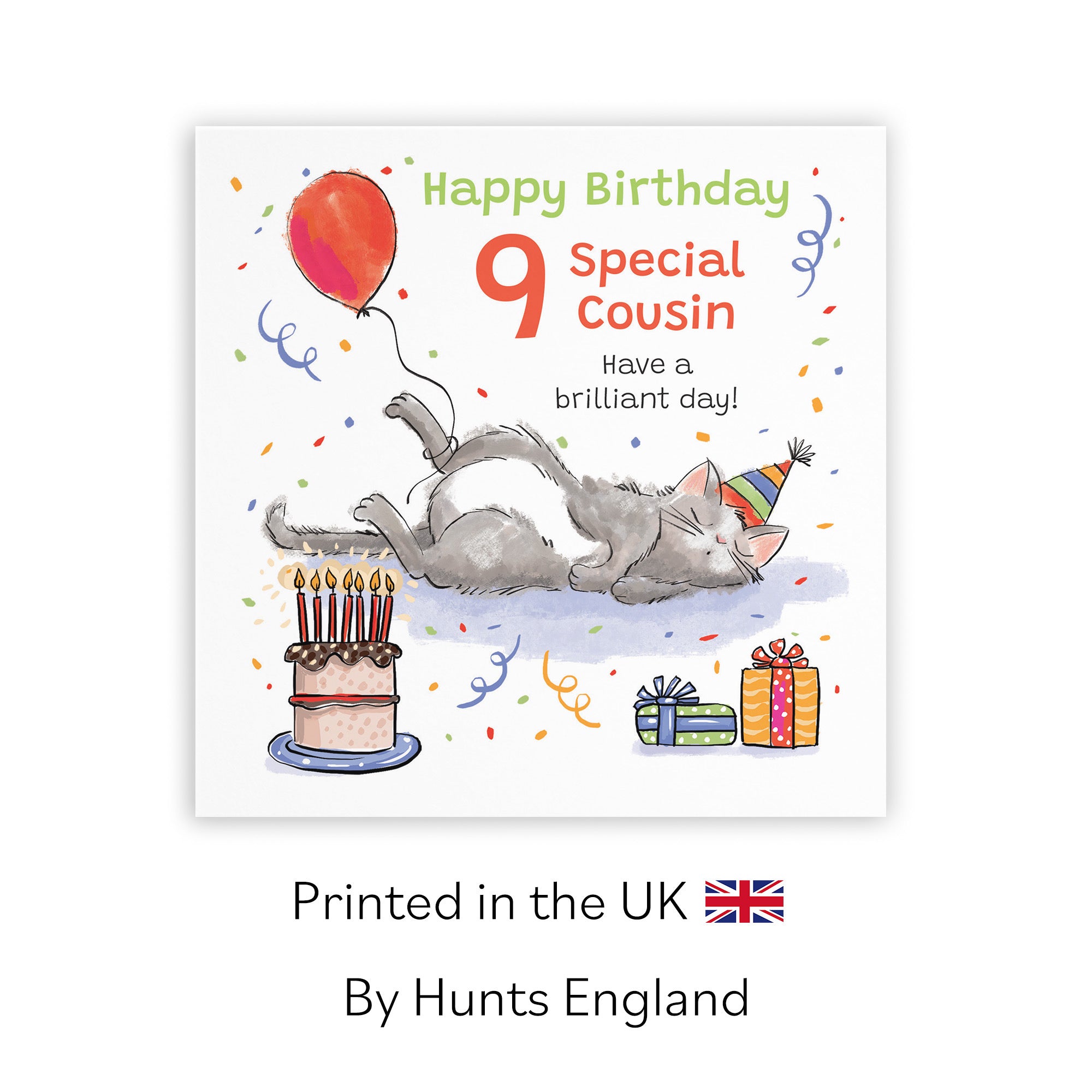 9th Cousin Birthday Card Sleepy Cat Animal Party - Default Title (RM00174)