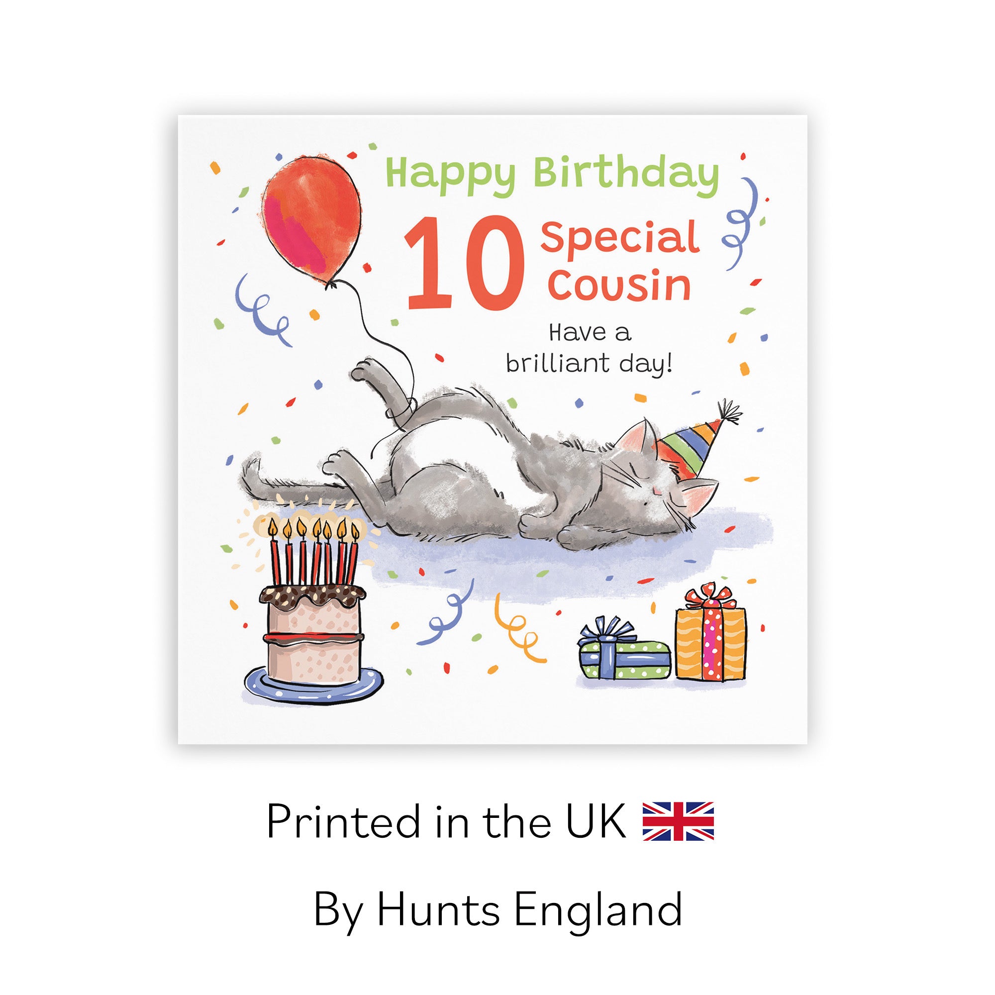 10th Cousin Birthday Card Sleepy Cat Animal Party - Default Title (RM00175)