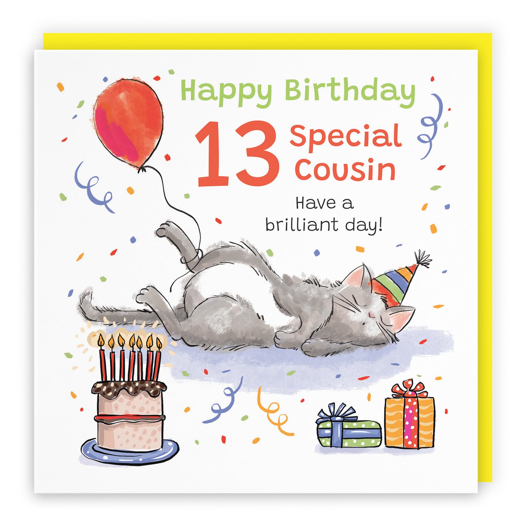 13th Cousin Birthday Card Sleepy Cat Animal Party - Default Title (RM00176)