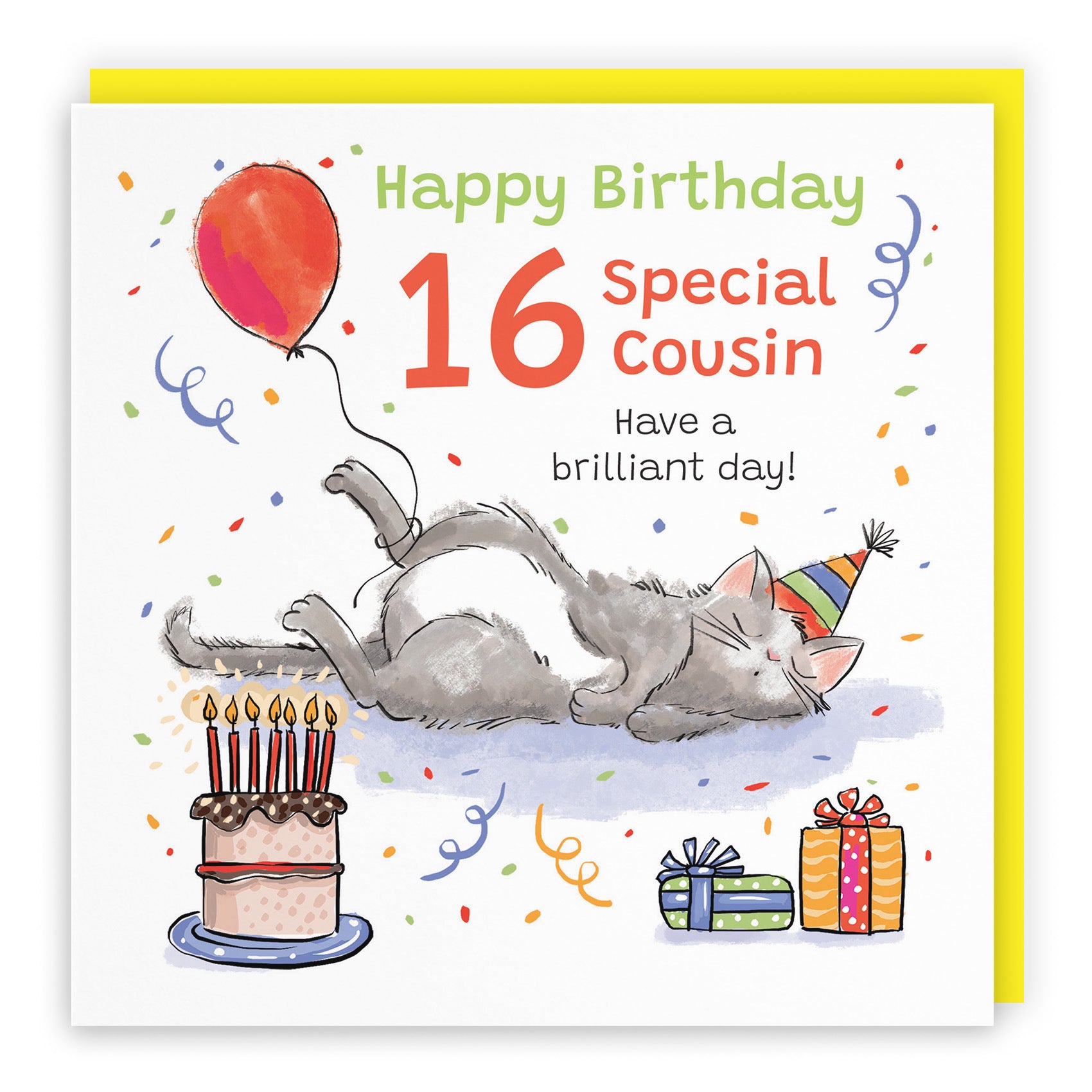 16th Cousin Birthday Card Sleepy Cat Animal Party - Default Title (RM00177)