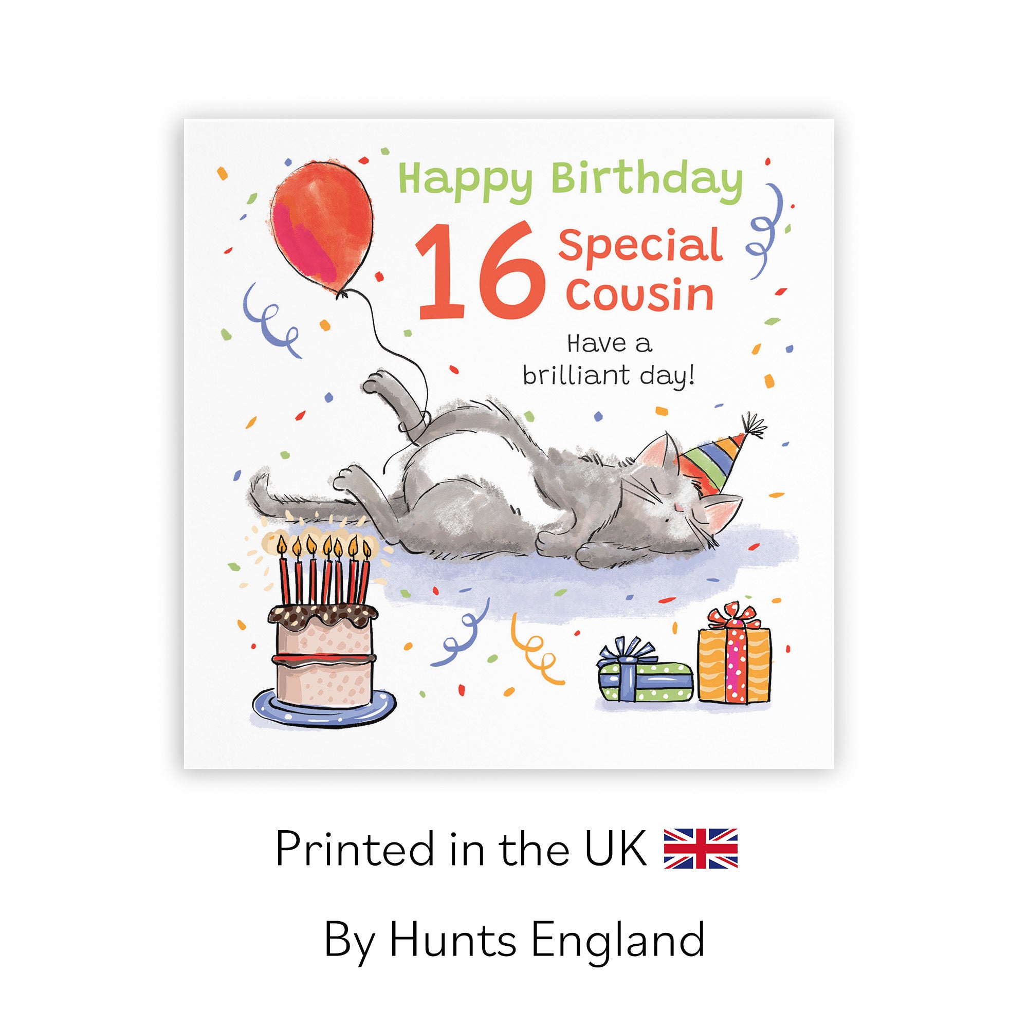 16th Cousin Birthday Card Sleepy Cat Animal Party - Default Title (RM00177)