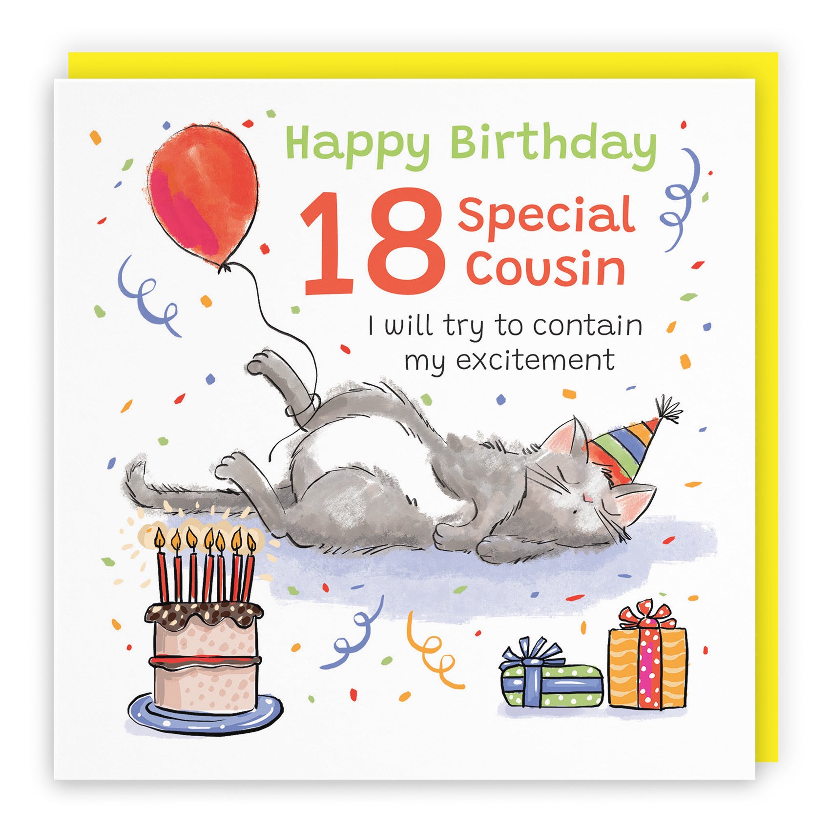 18th Cousin Birthday Card Sleepy Cat Animal Party - Default Title (RM00178)