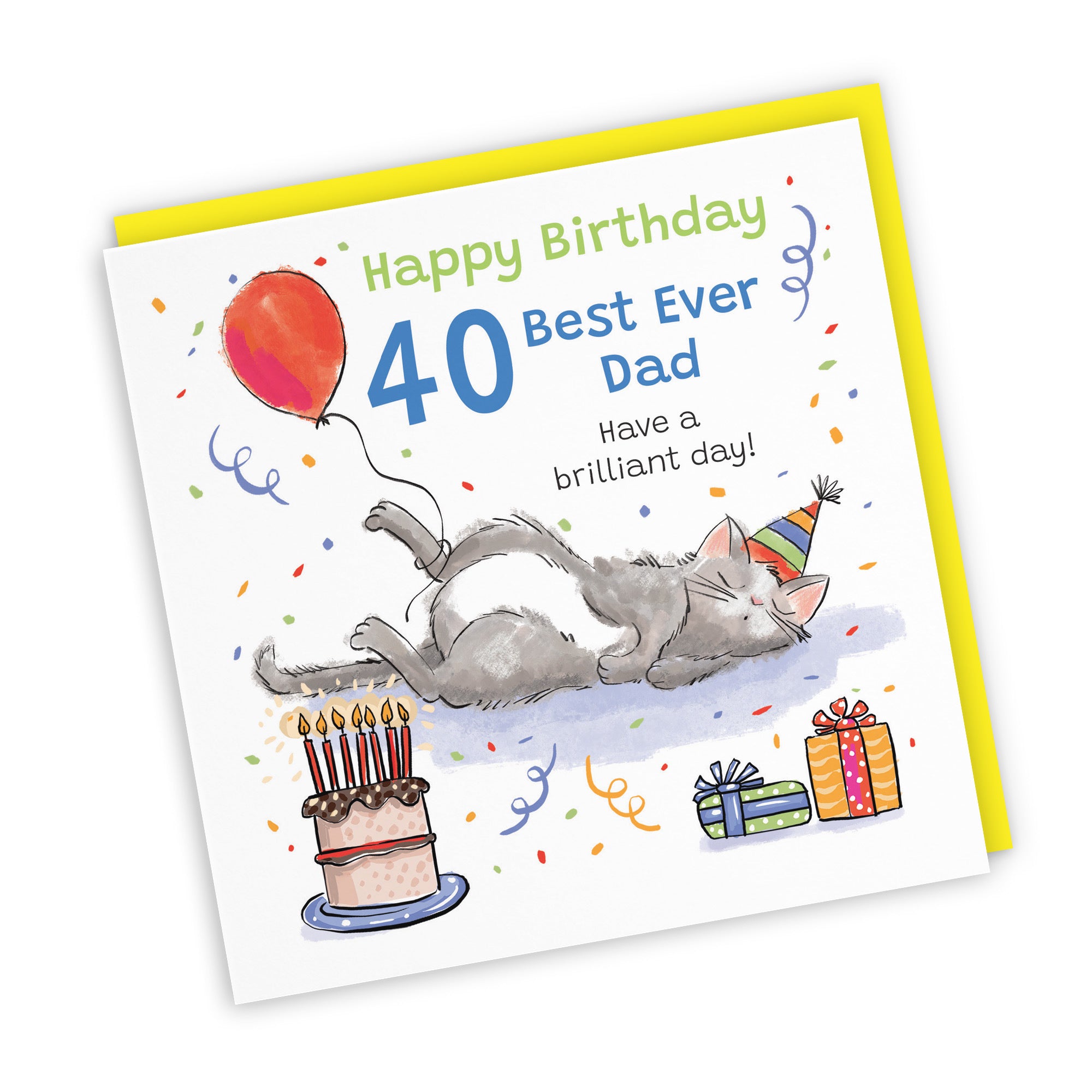 40th Dad Birthday Card Sleepy Cat Animal Party - Default Title (RM00181)