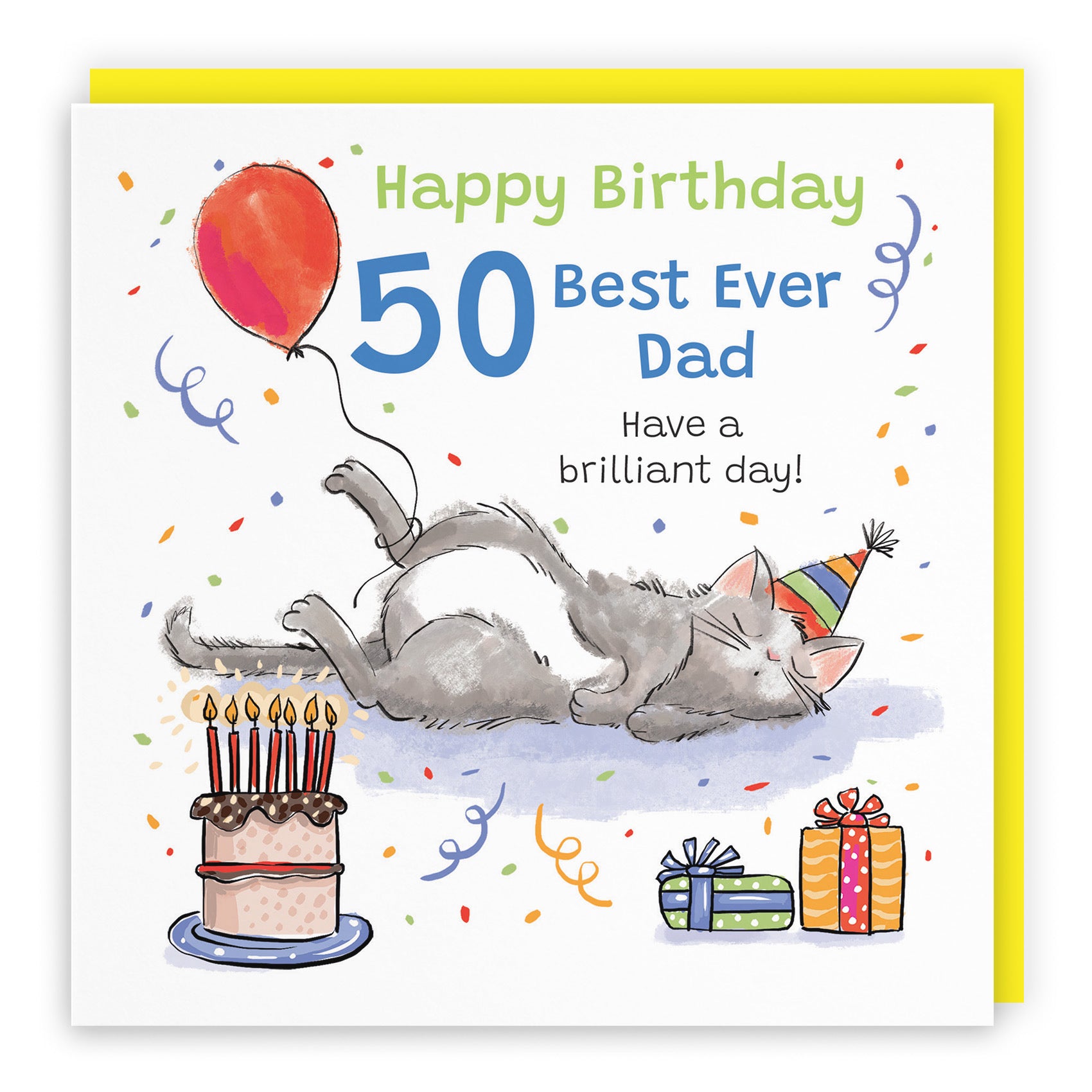 50th Dad Birthday Card Sleepy Cat Animal Party - Default Title (RM00182)