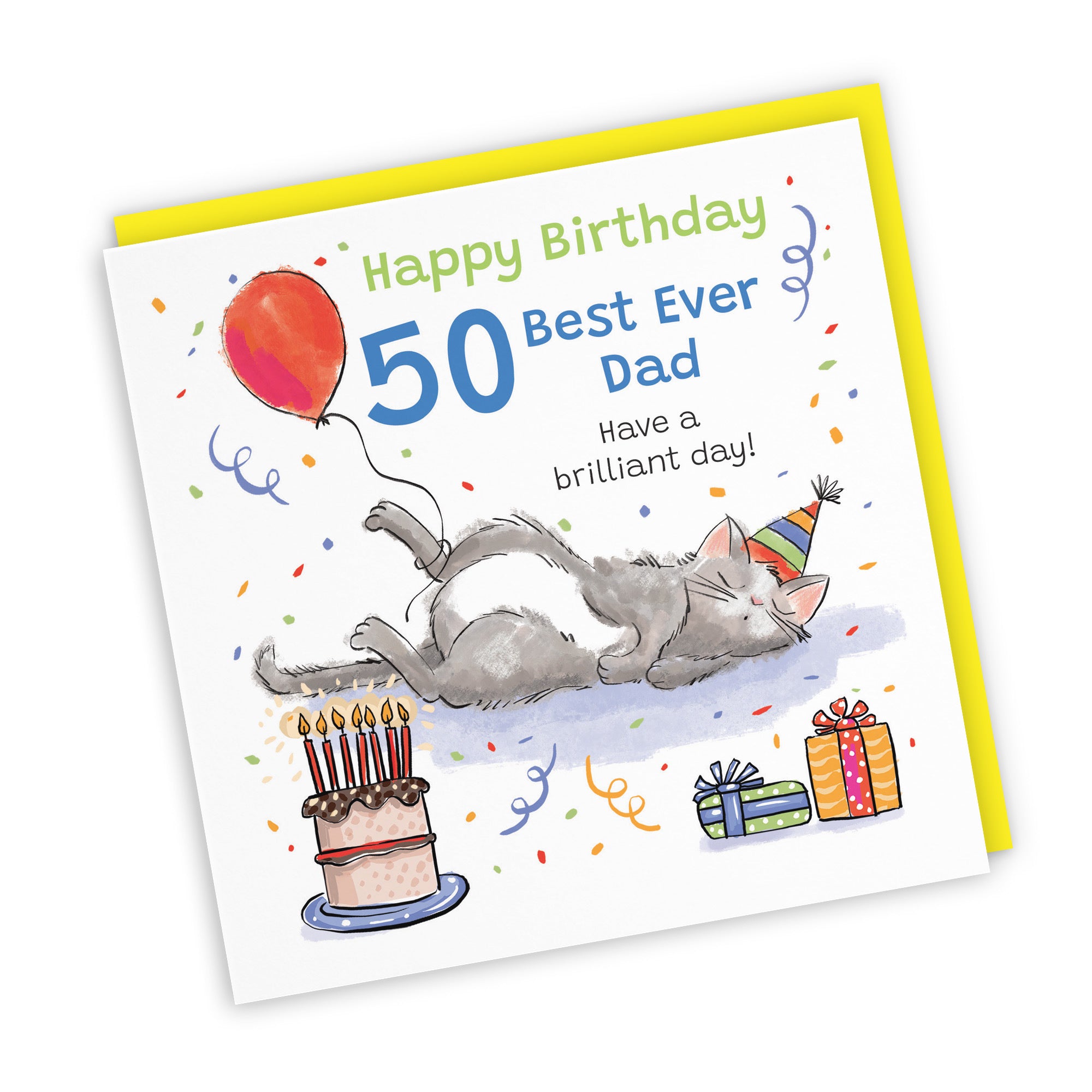 50th Dad Birthday Card Sleepy Cat Animal Party - Default Title (RM00182)