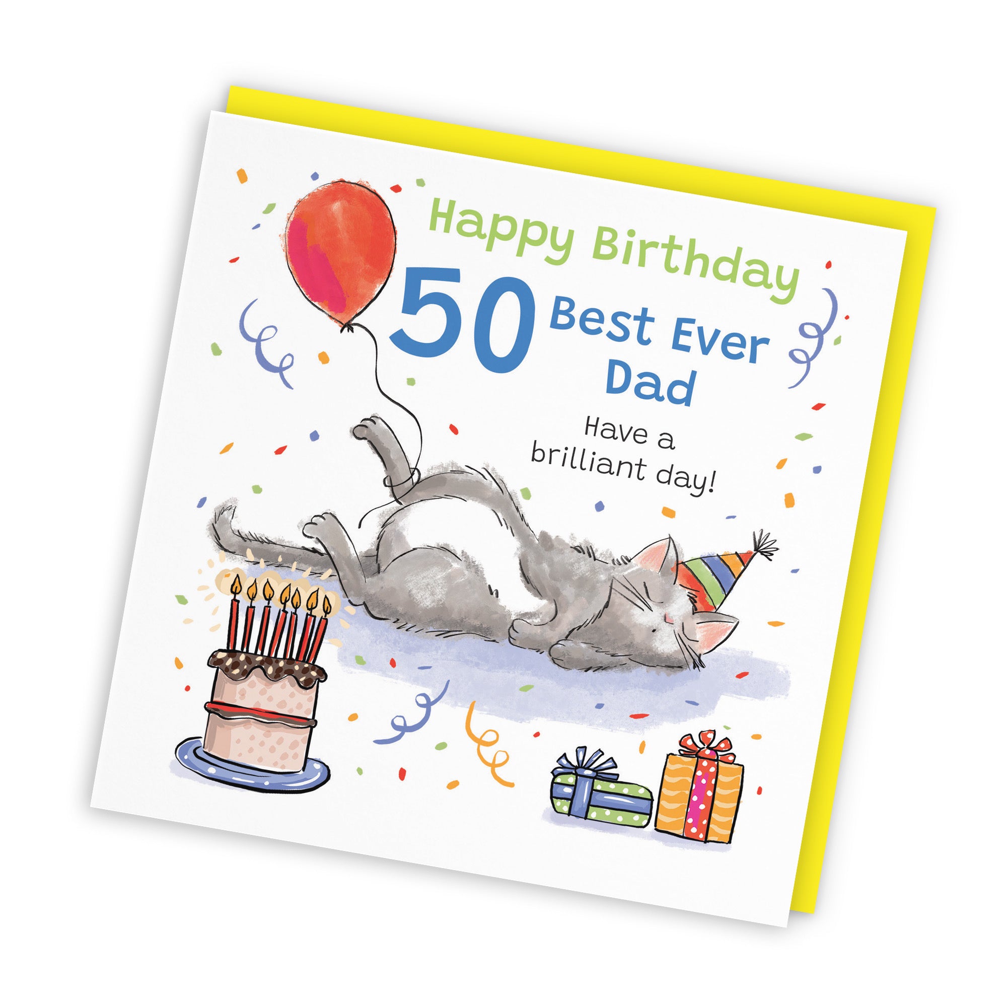 50th Dad Birthday Card Sleepy Cat Animal Party - Default Title (RM00182)