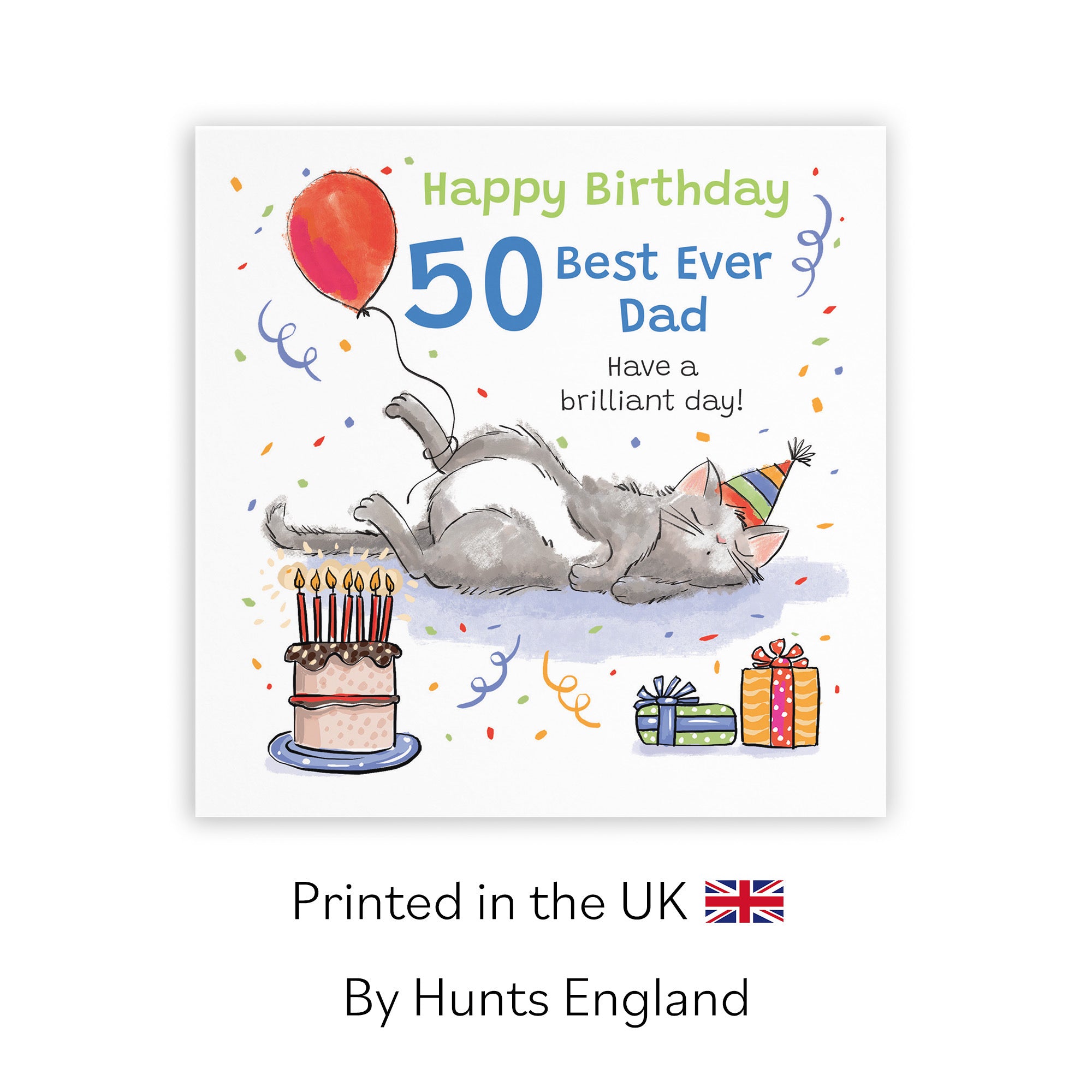 50th Dad Birthday Card Sleepy Cat Animal Party - Default Title (RM00182)