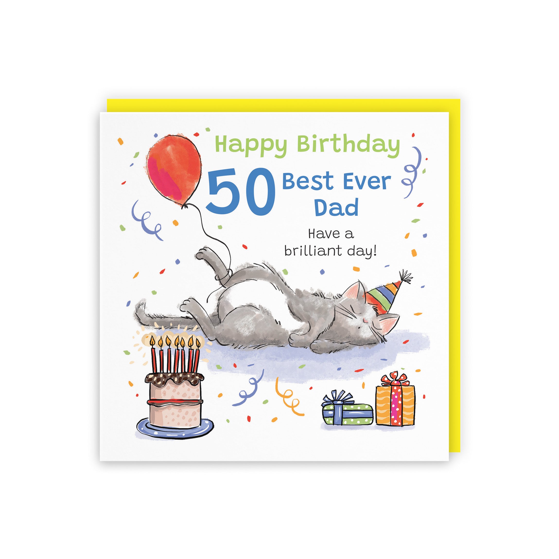 50th Dad Birthday Card Sleepy Cat Animal Party - Default Title (RM00182)