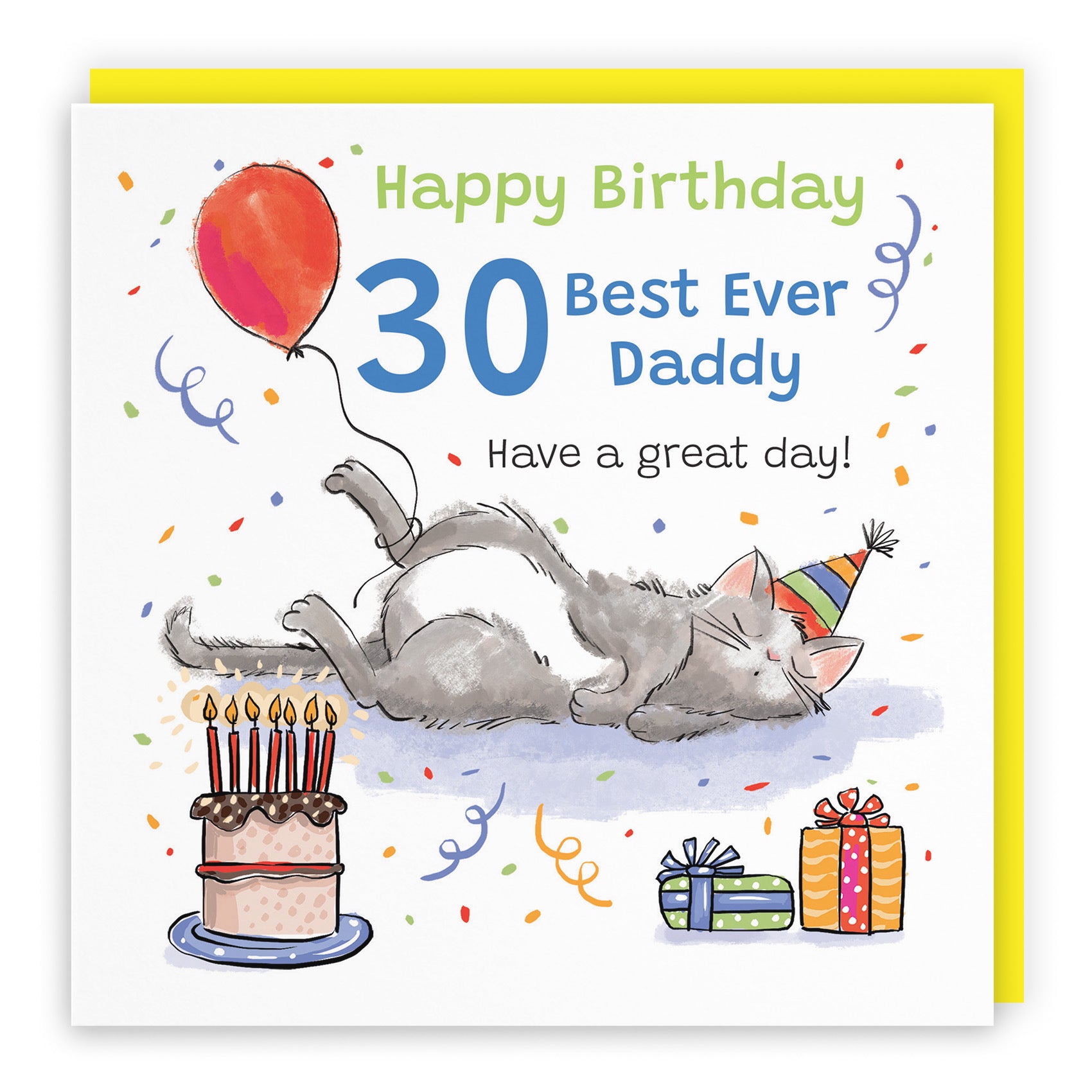 30th Daddy Birthday Card Sleepy Cat Animal Party - Default Title (RM00183)
