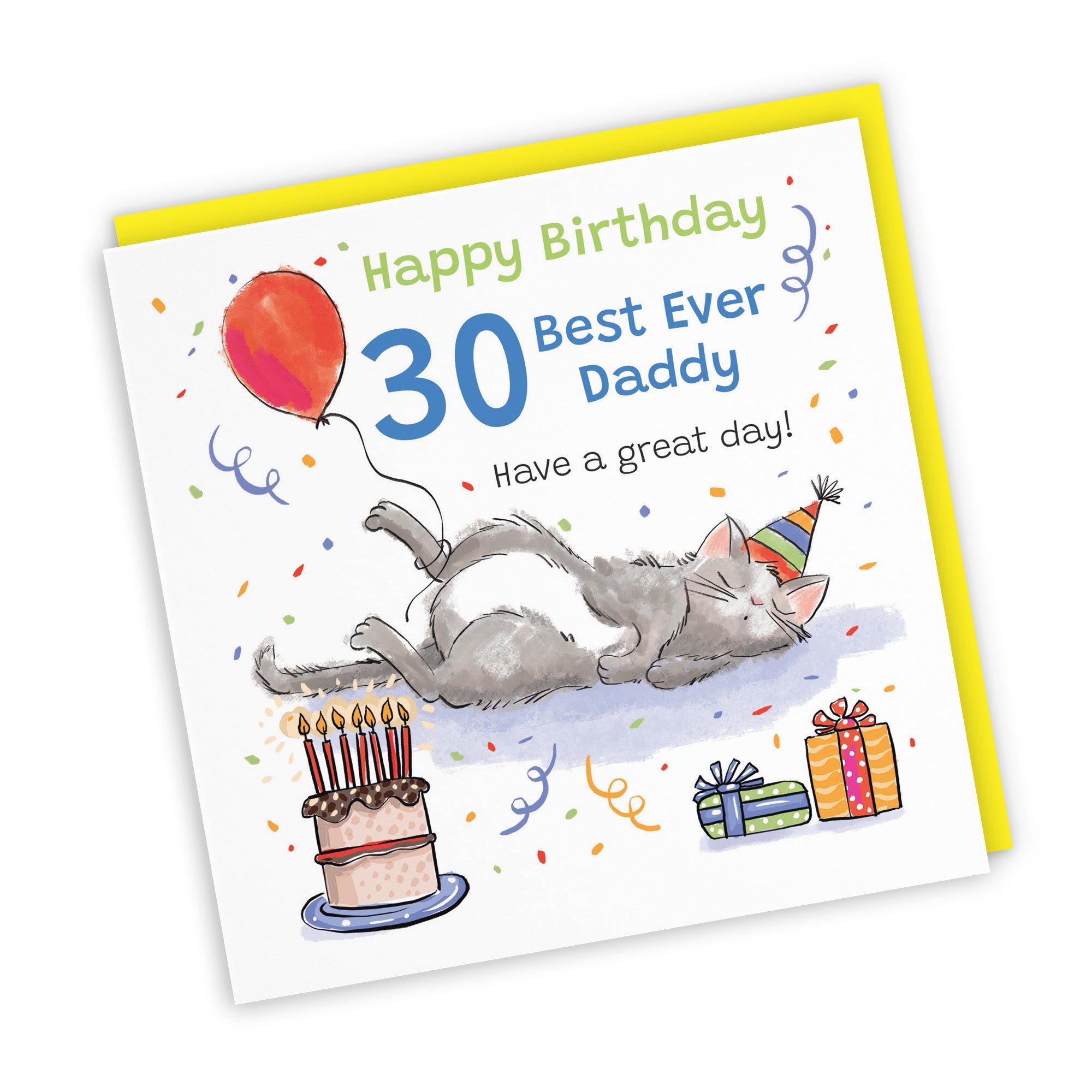 30th Daddy Birthday Card Sleepy Cat Animal Party - Default Title (RM00183)