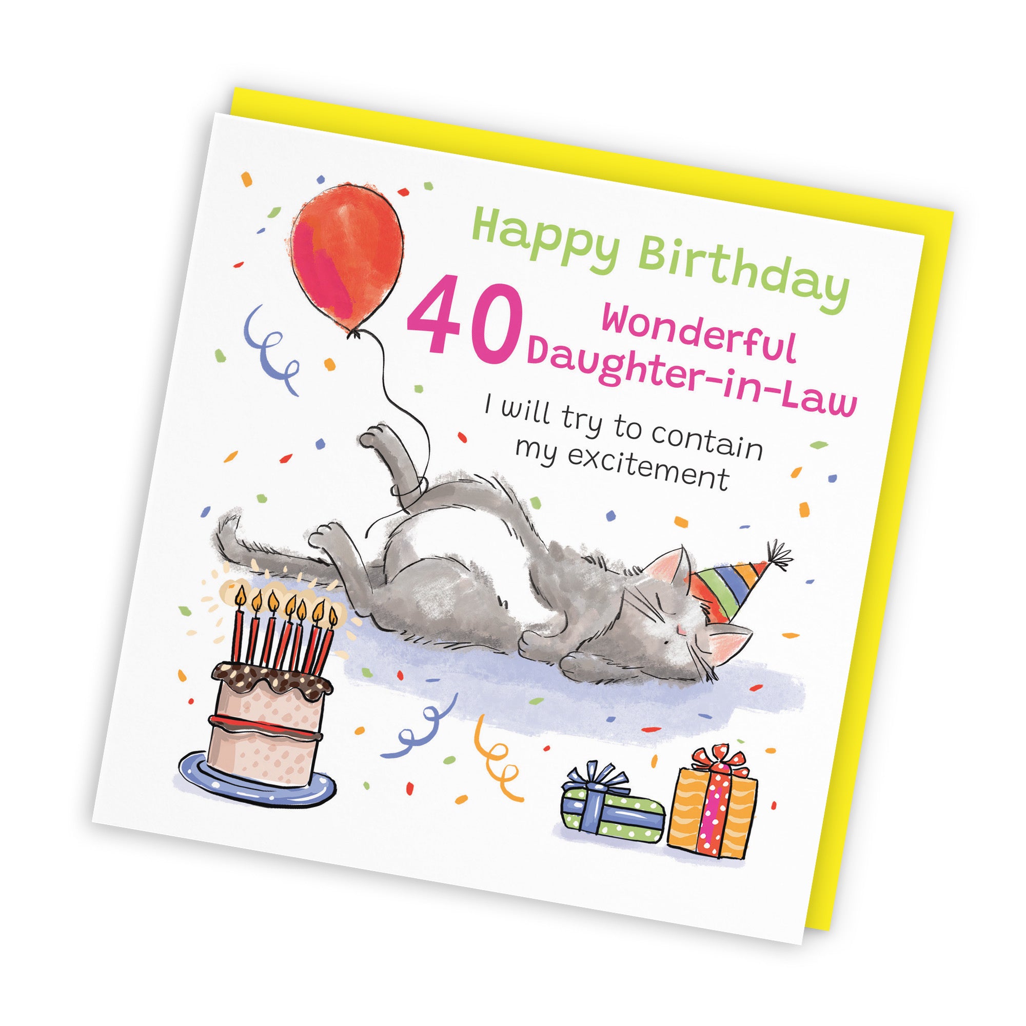40th Daughter-in-Law Birthday Card Sleepy Cat Animal Party - Default Title (RM00206)