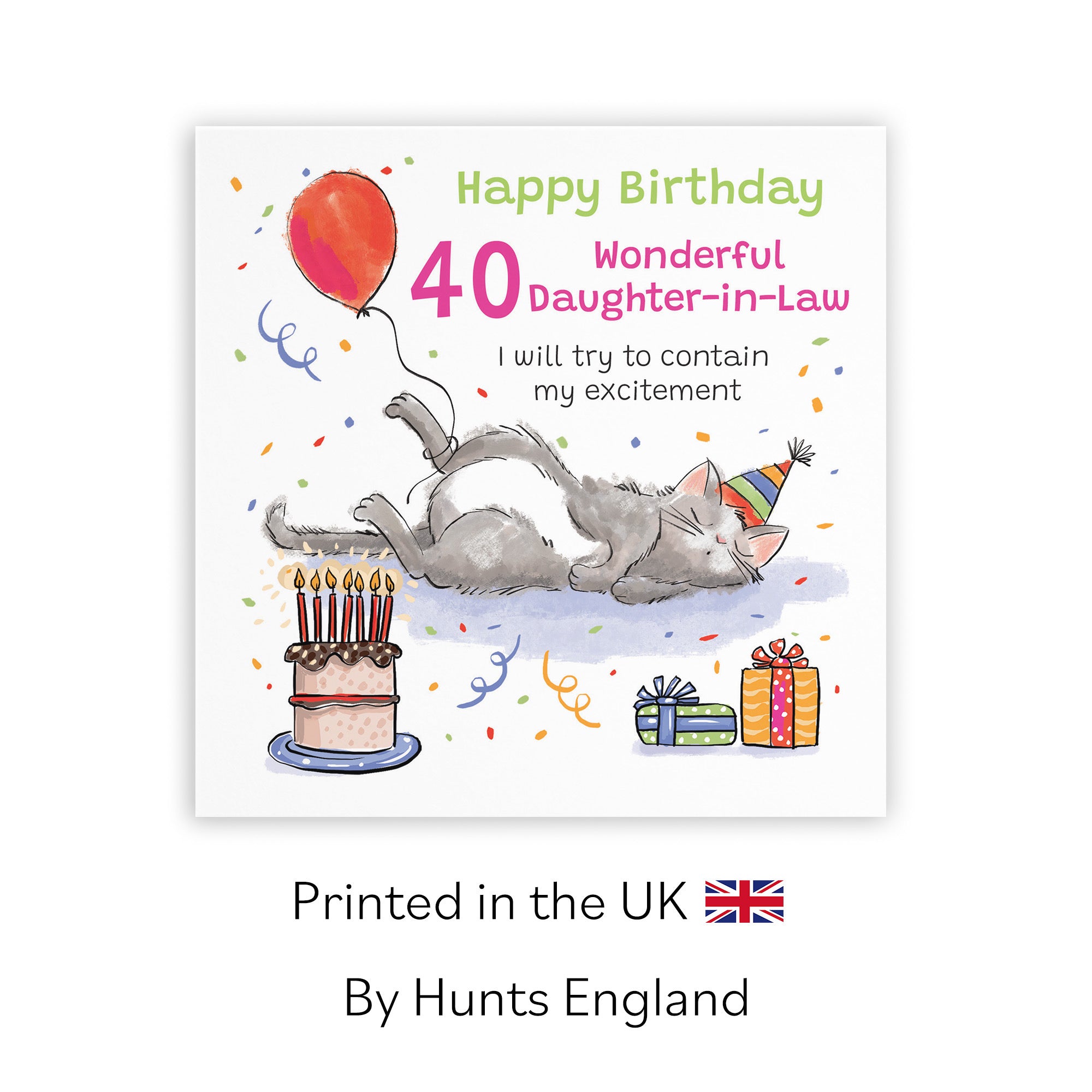 40th Daughter-in-Law Birthday Card Sleepy Cat Animal Party - Default Title (RM00206)