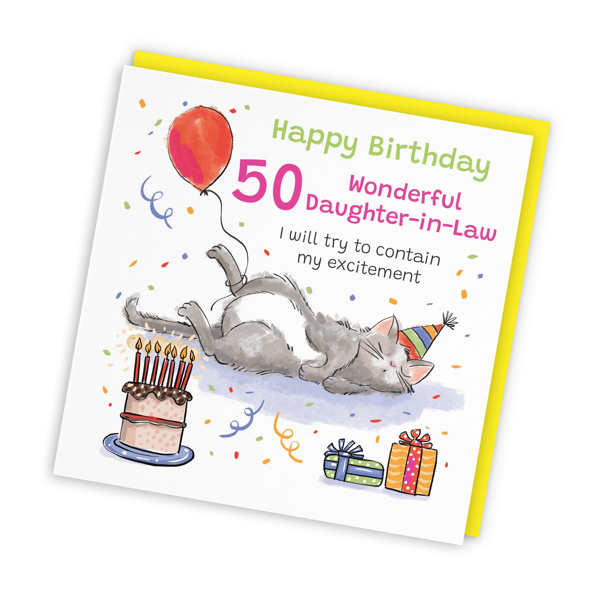 50th Daughter-in-Law Birthday Card Sleepy Cat Animal Party - Default Title (RM00207)