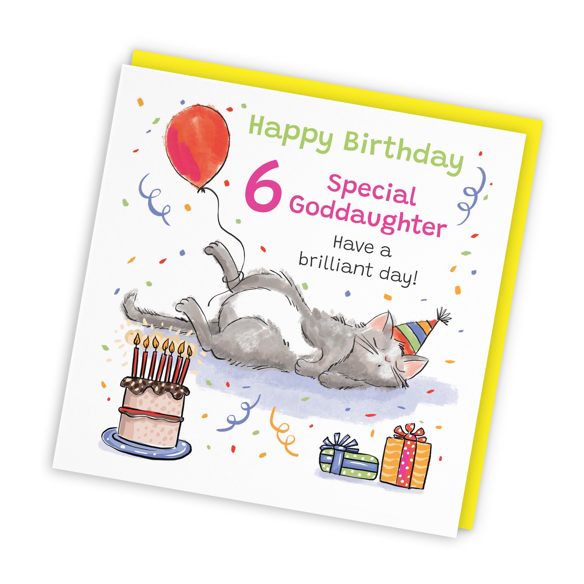6th Goddaughter Birthday Card Sleepy Cat Animal Party - Default Title (RM00214)