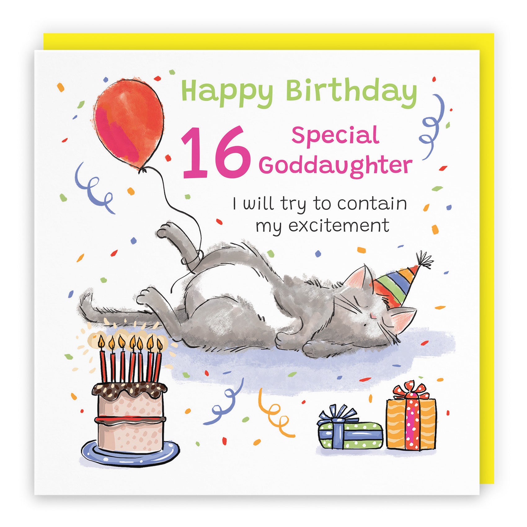 16th Goddaughter Birthday Card Sleepy Cat Animal Party - Default Title (RM00224)