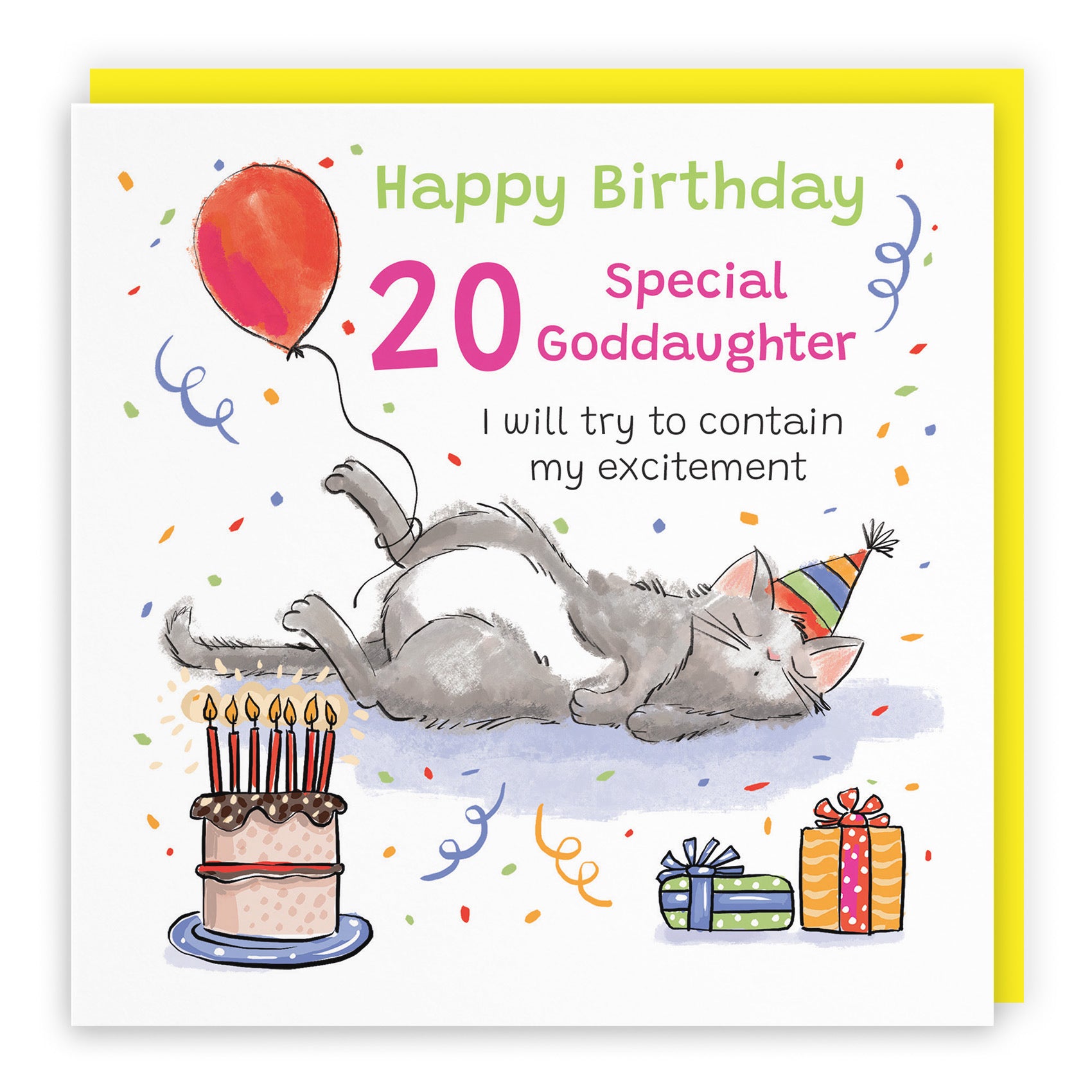 20th Goddaughter Birthday Card Sleepy Cat Animal Party - Default Title (RM00228)