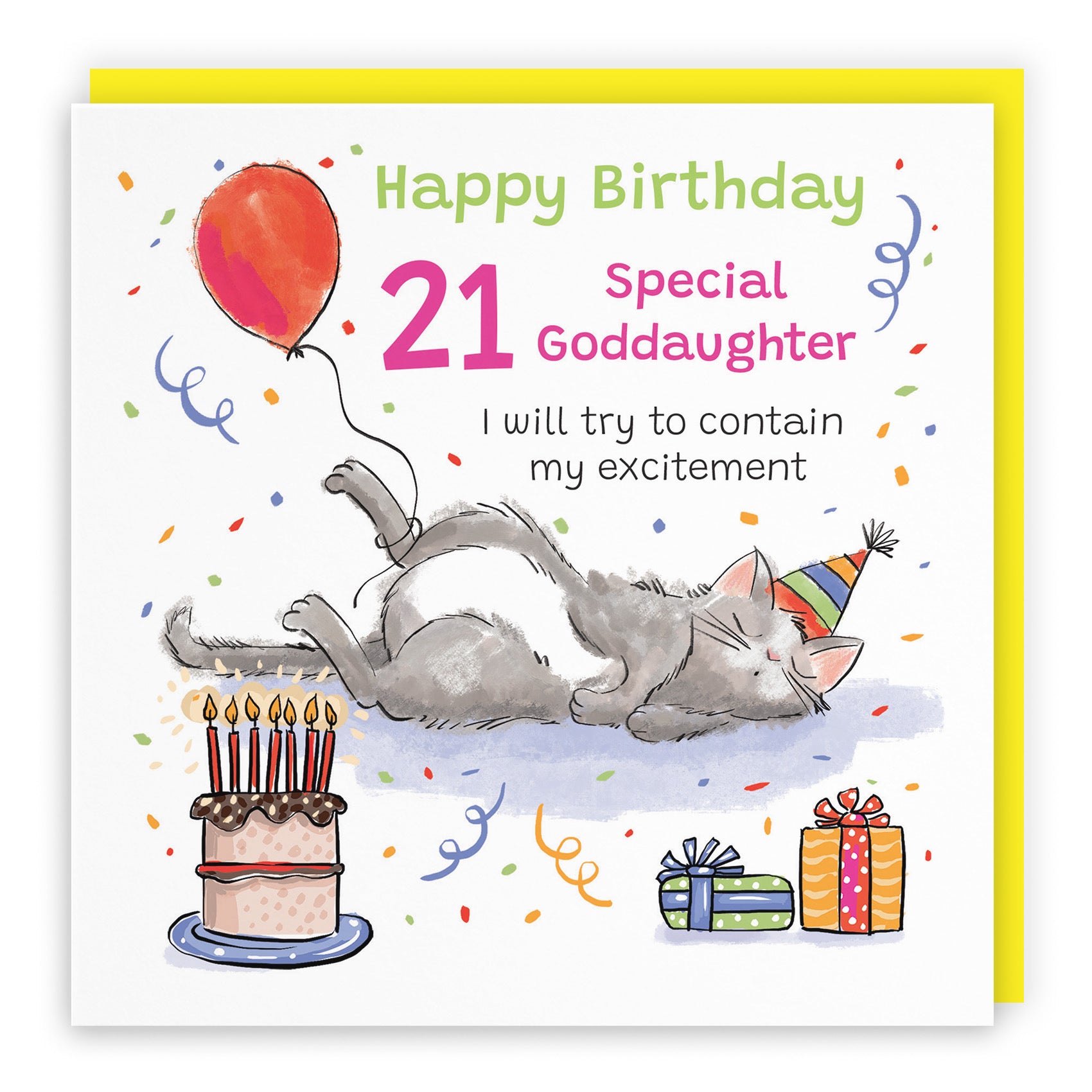 21st Goddaughter Birthday Card Sleepy Cat Animal Party - Default Title (RM00229)