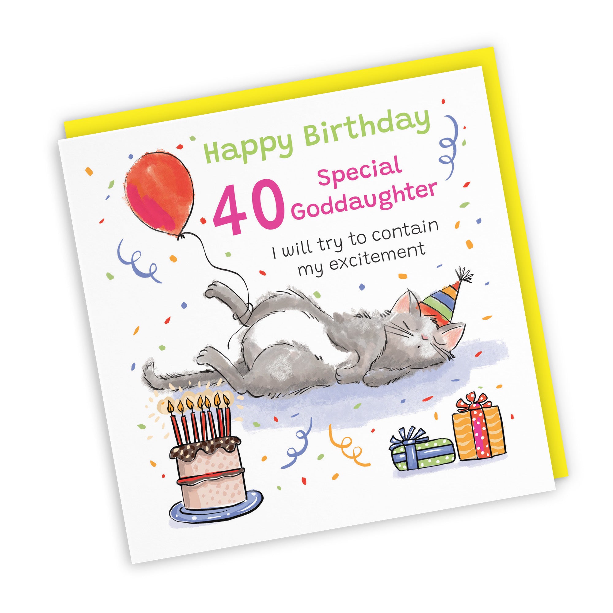 40th Goddaughter Birthday Card Sleepy Cat Animal Party - Default Title (RM00231)