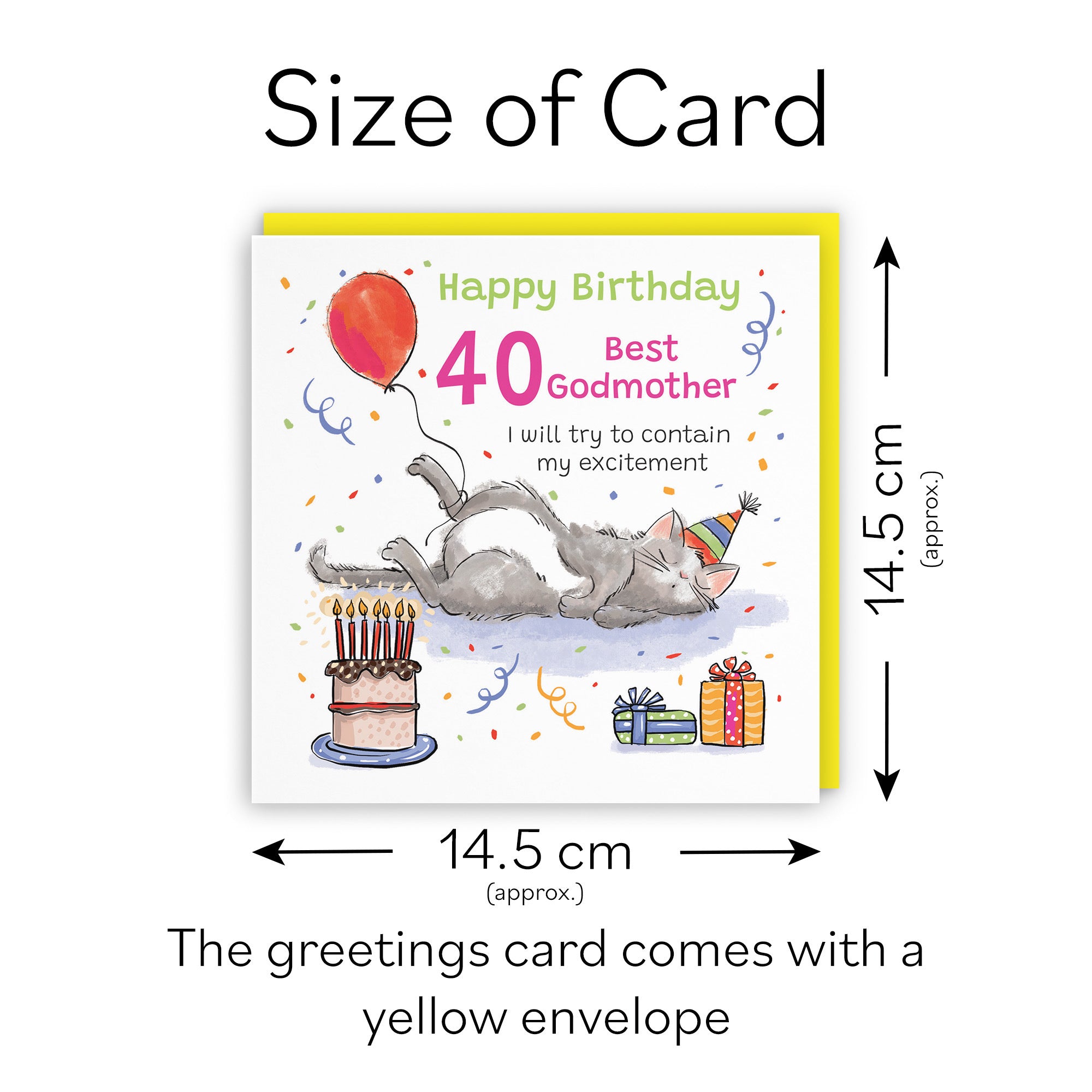40th Godmother Birthday Card Sleepy Cat Animal Party - Default Title (RM00234)