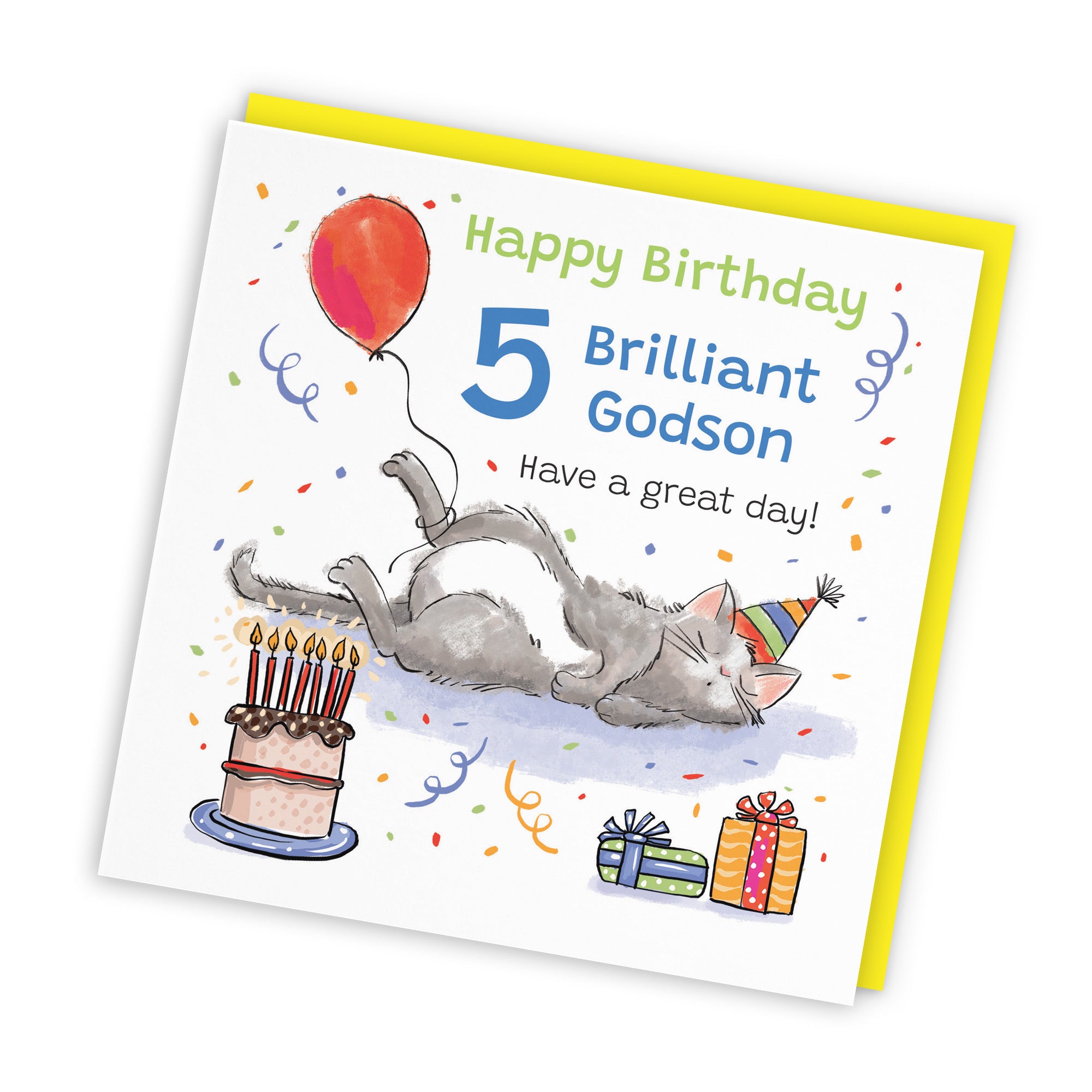 5th Godson Birthday Card Sleepy Cat Animal Party - Default Title (RM00236)