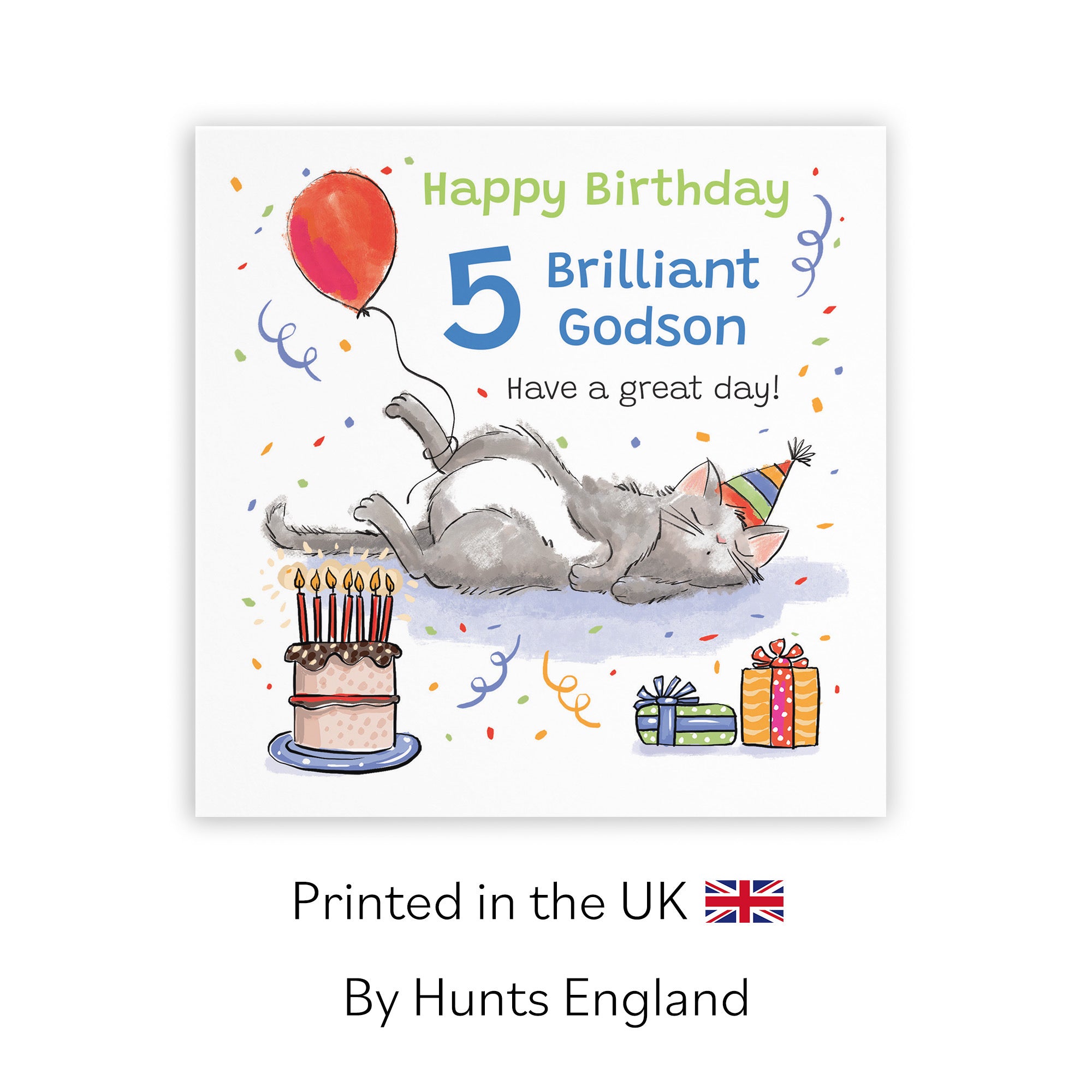 5th Godson Birthday Card Sleepy Cat Animal Party - Default Title (RM00236)