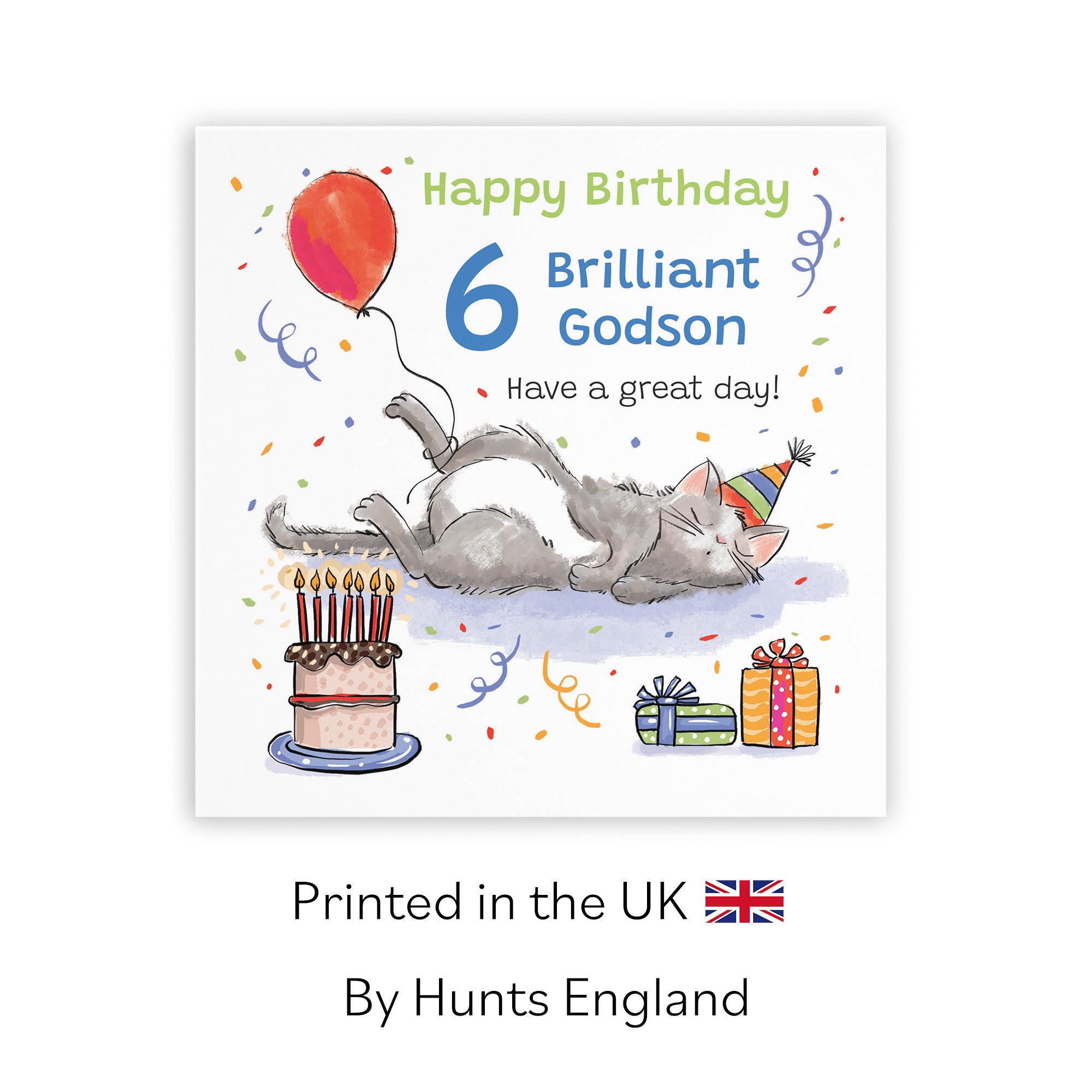 6th Godson Birthday Card Sleepy Cat Animal Party - Default Title (RM00237)