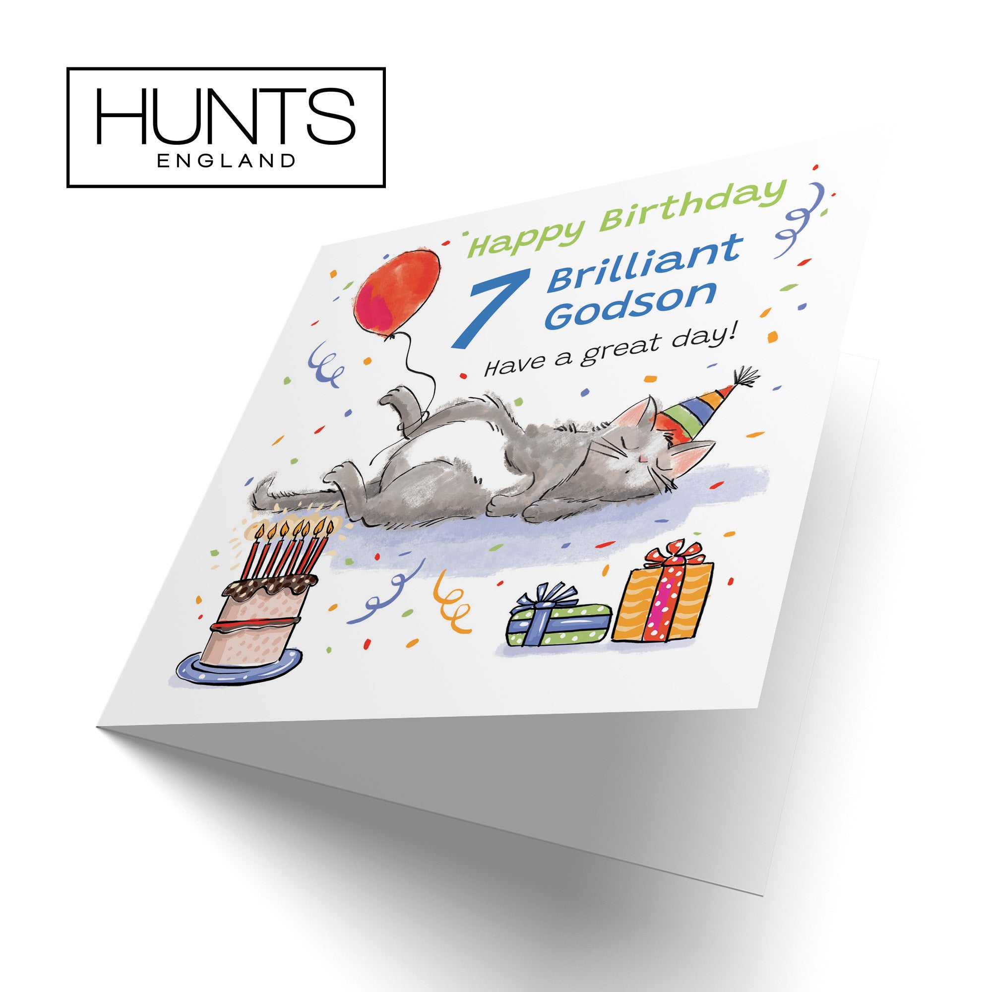 7th Godson Birthday Card Sleepy Cat Animal Party - Default Title (RM00238)