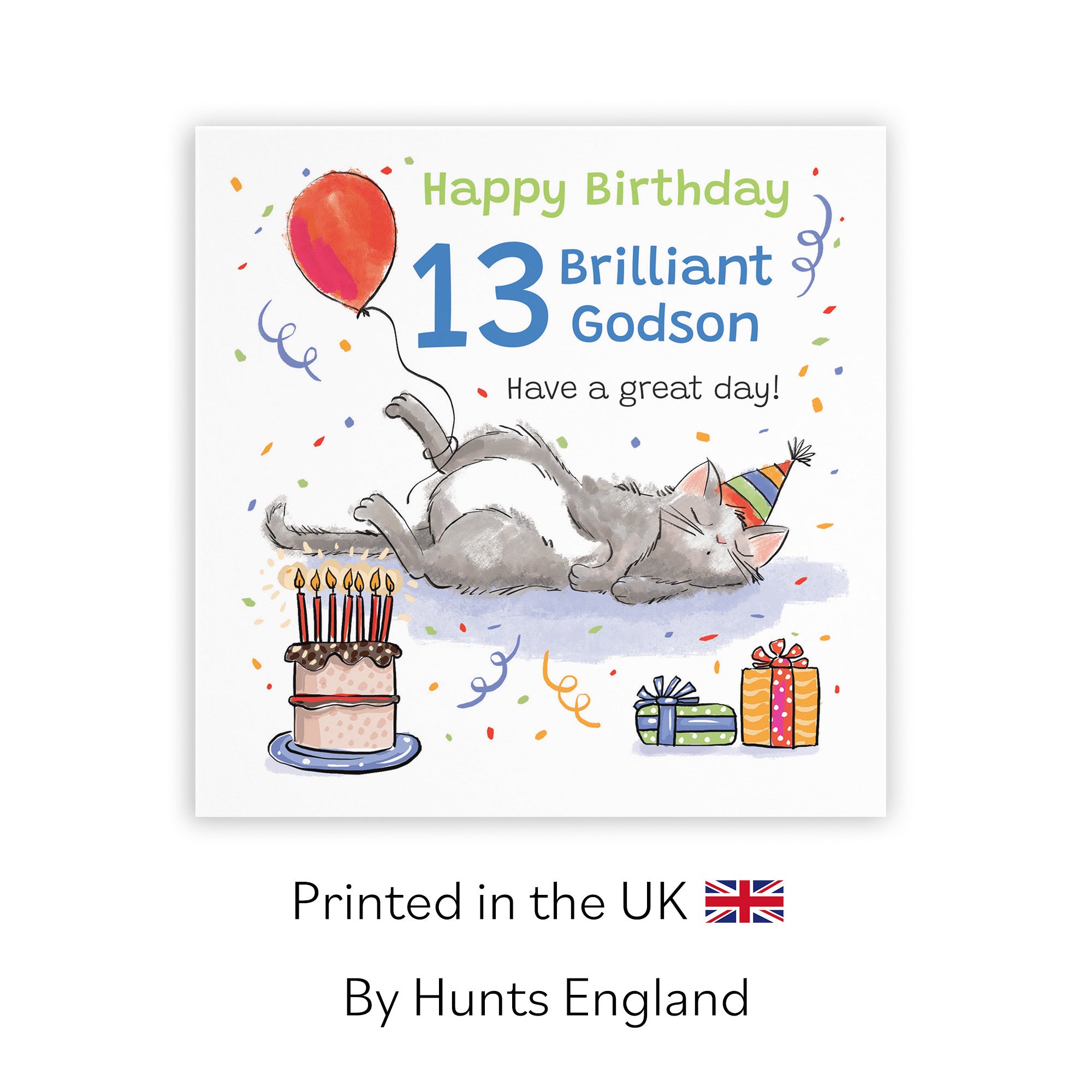 13th Godson Birthday Card Sleepy Cat Animal Party - Default Title (RM00242)