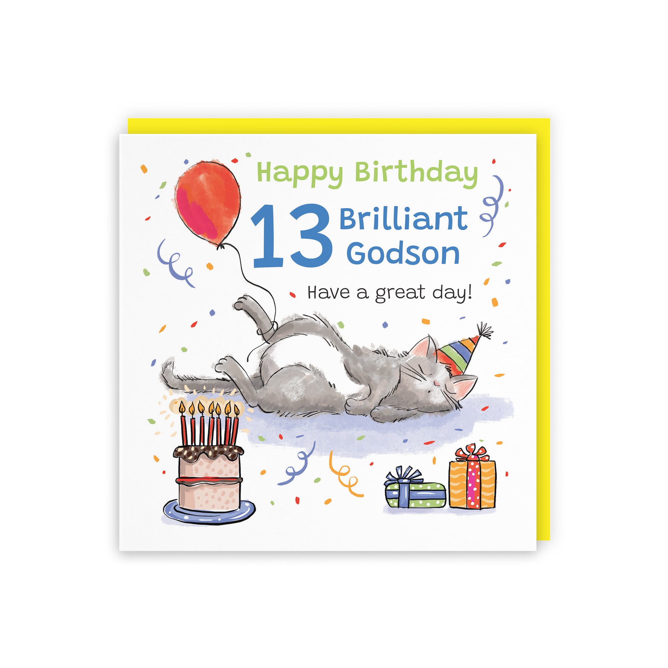 13th Godson Birthday Card Sleepy Cat Animal Party - Default Title (RM00242)