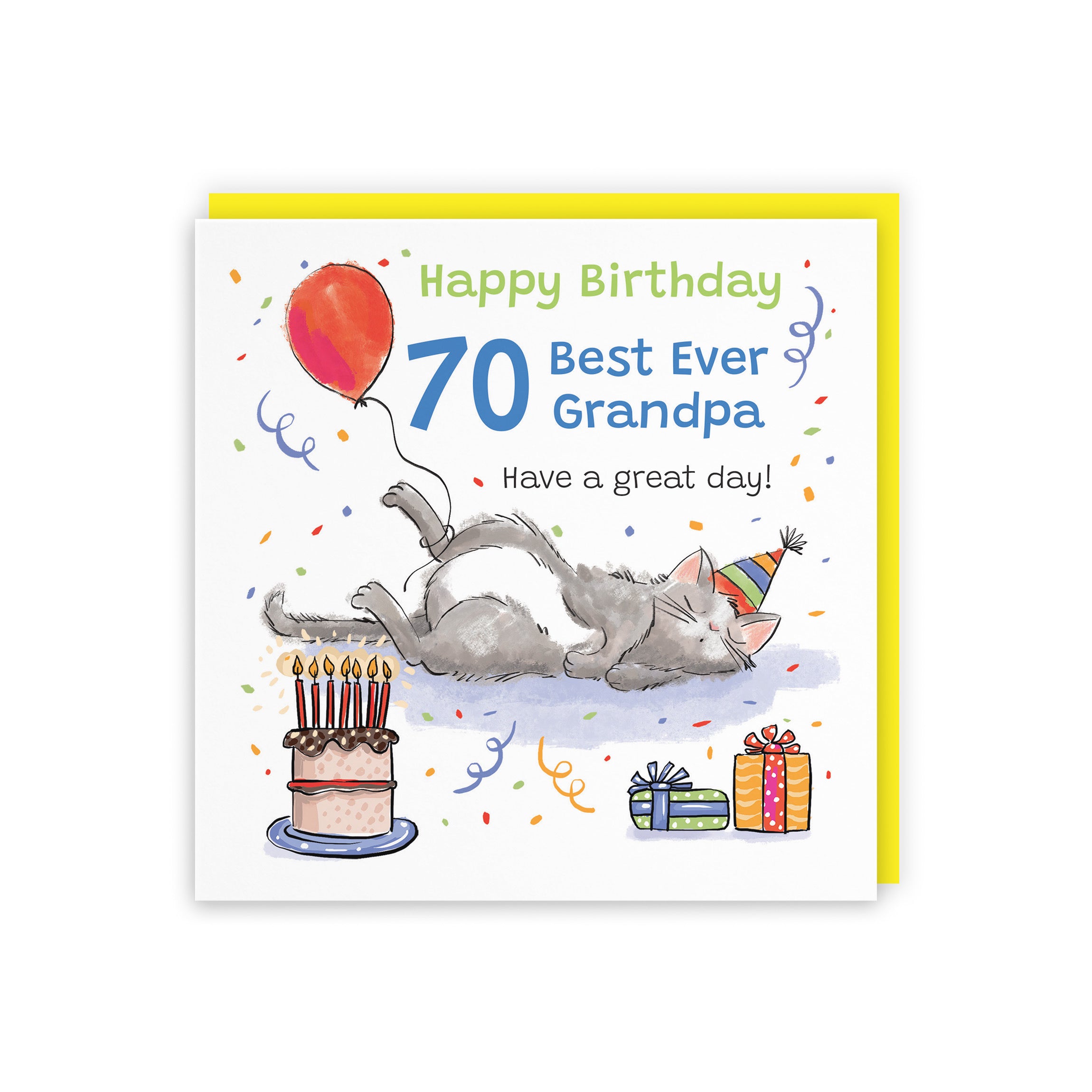 70th Grandpa Birthday Card Sleepy Cat Animal Party - Default Title (RM00247)