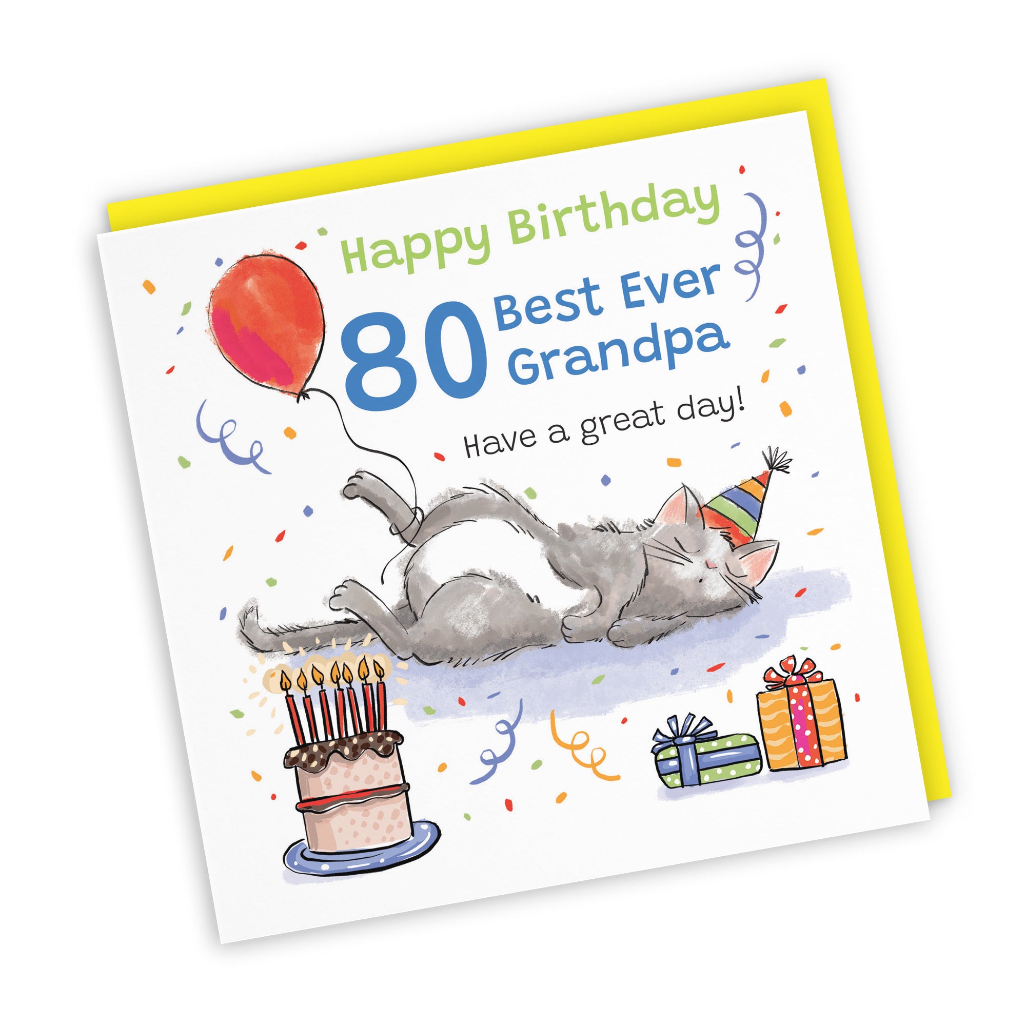 80th Grandpa Birthday Card Sleepy Cat Animal Party - Default Title (RM00248)