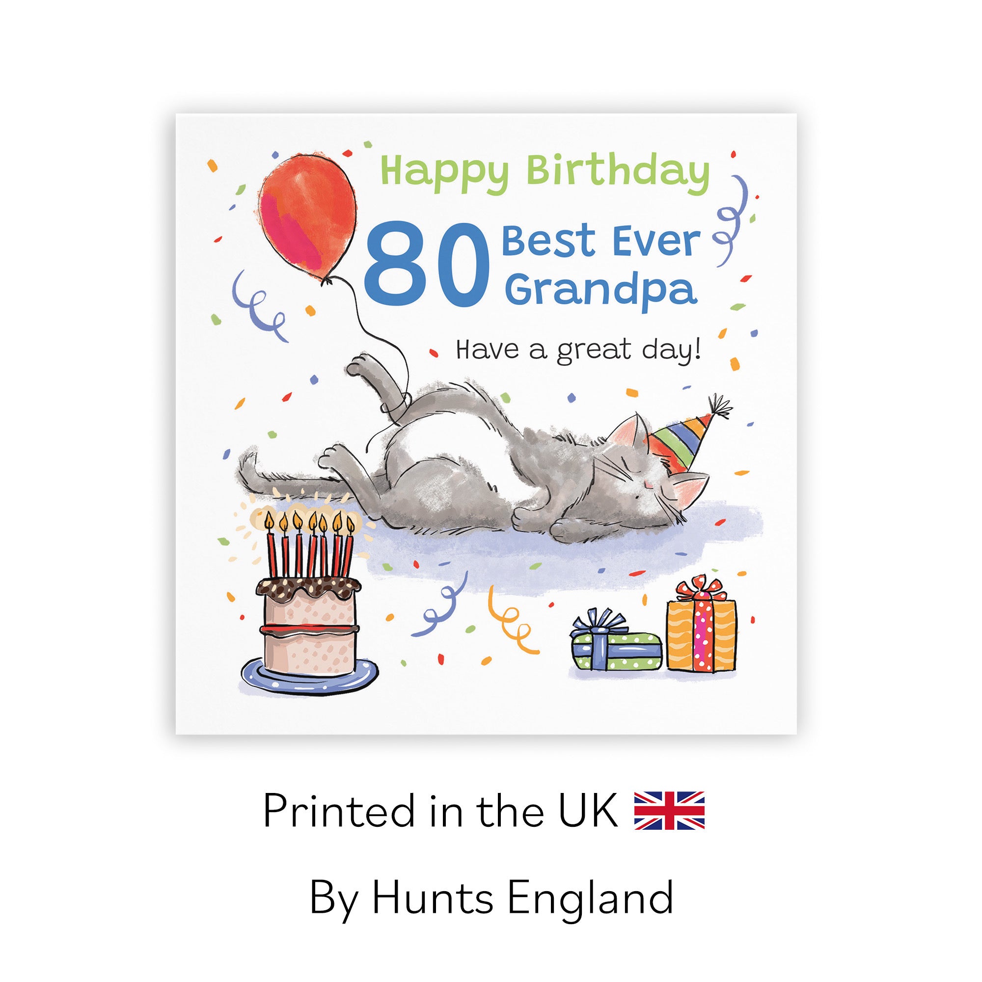 80th Grandpa Birthday Card Sleepy Cat Animal Party - Default Title (RM00248)