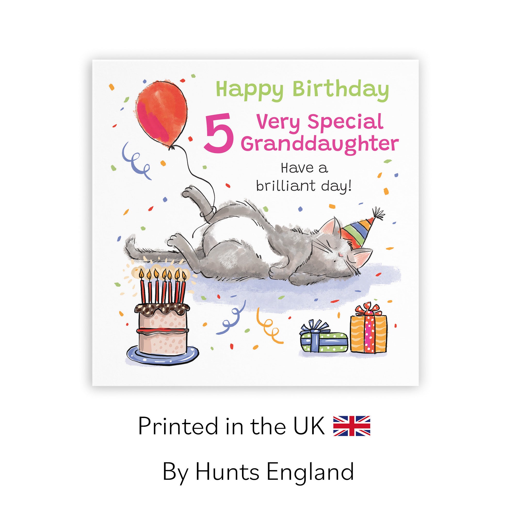 5th Granddaughter Birthday Card Sleepy Cat Animal Party - Default Title (RM00249)