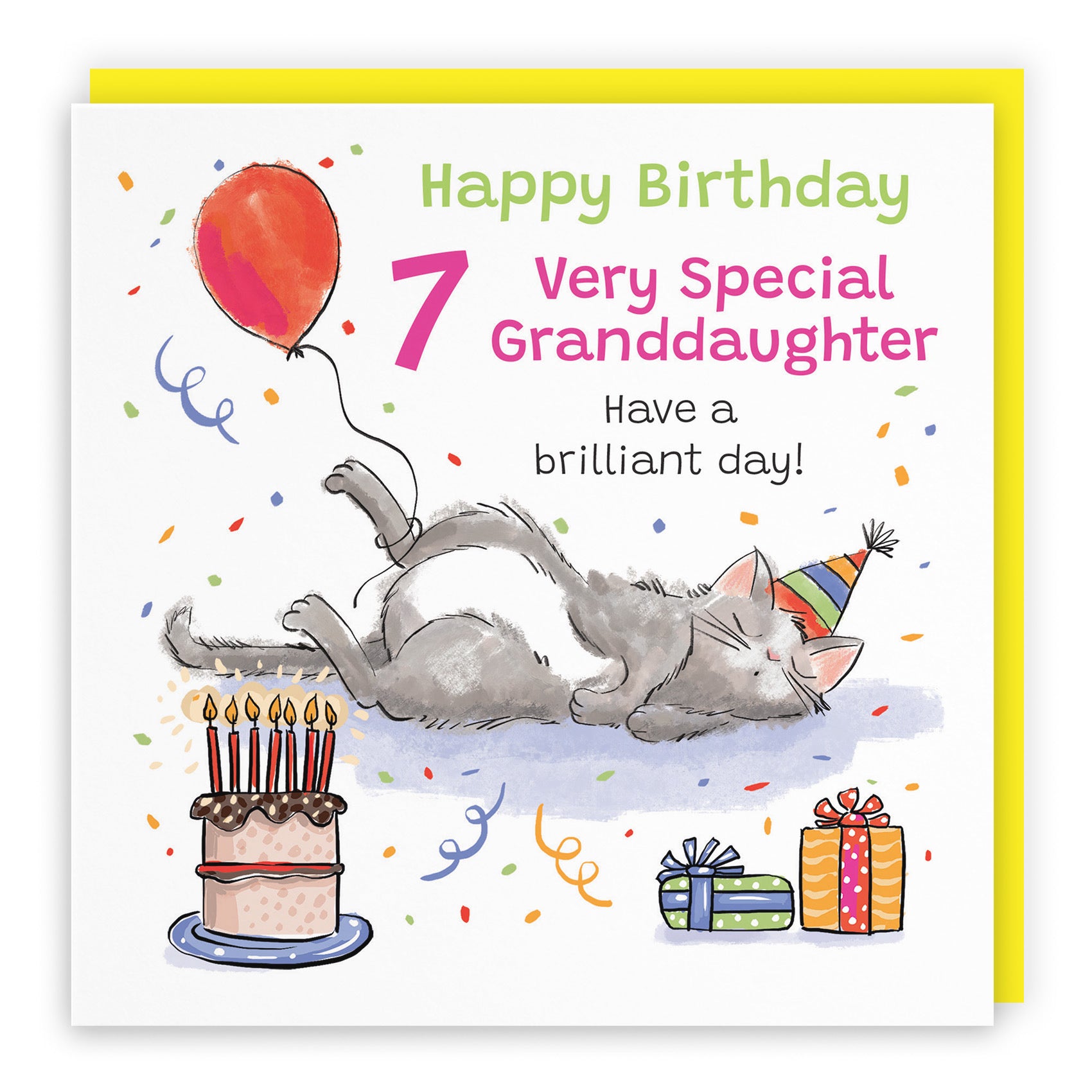 7th Granddaughter Birthday Card Sleepy Cat Animal Party - Default Title (RM00251)