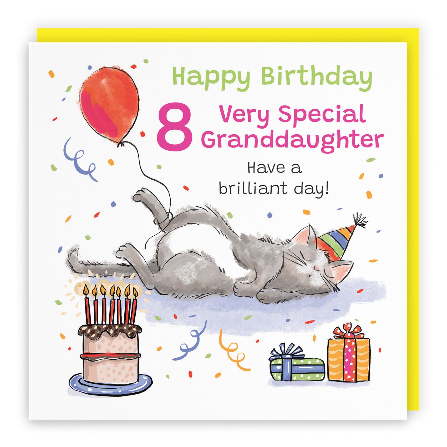 8th Granddaughter Birthday Card Sleepy Cat Animal Party - Default Title (RM00252)