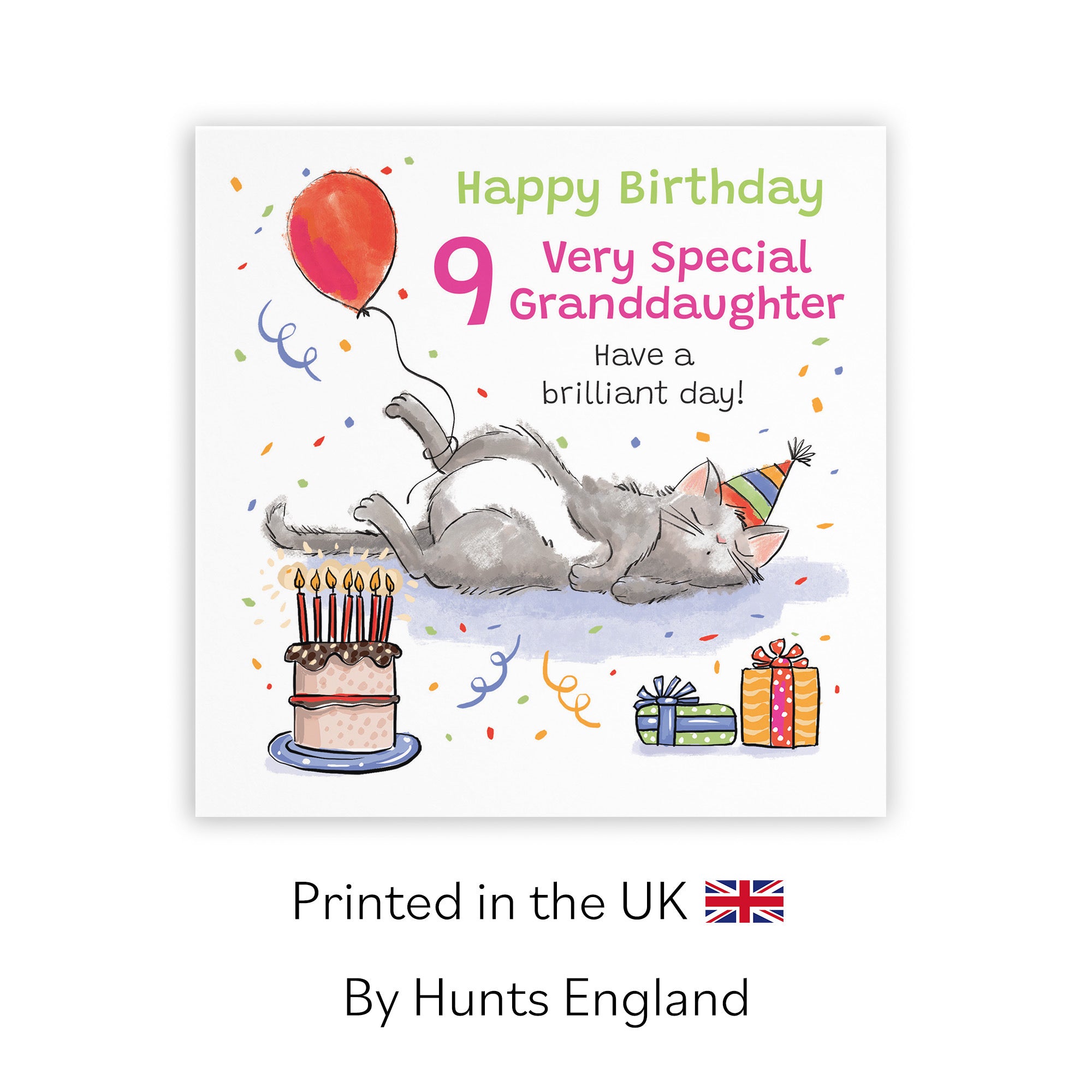 9th Granddaughter Birthday Card Sleepy Cat Animal Party - Default Title (RM00253)