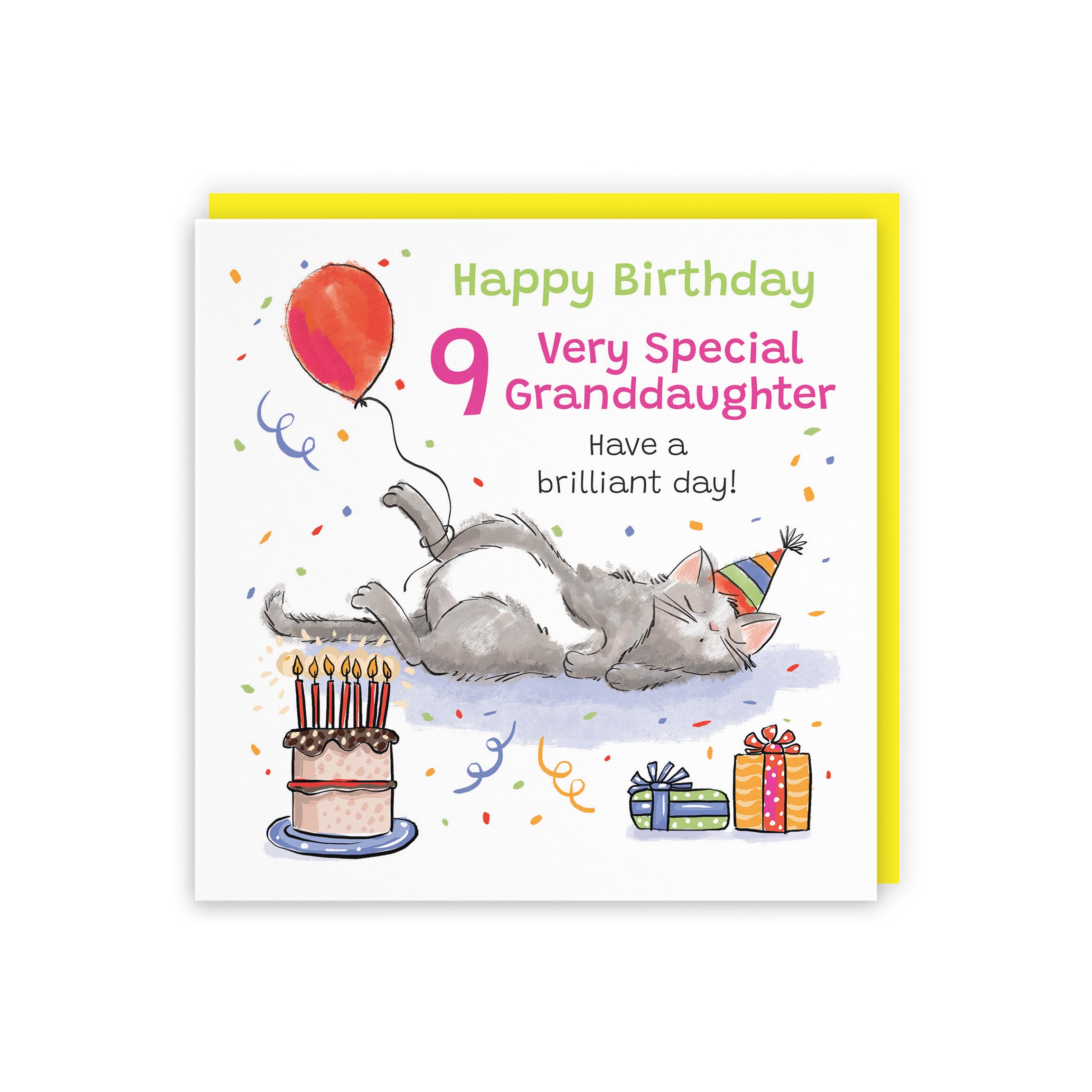 9th Granddaughter Birthday Card Sleepy Cat Animal Party - Default Title (RM00253)
