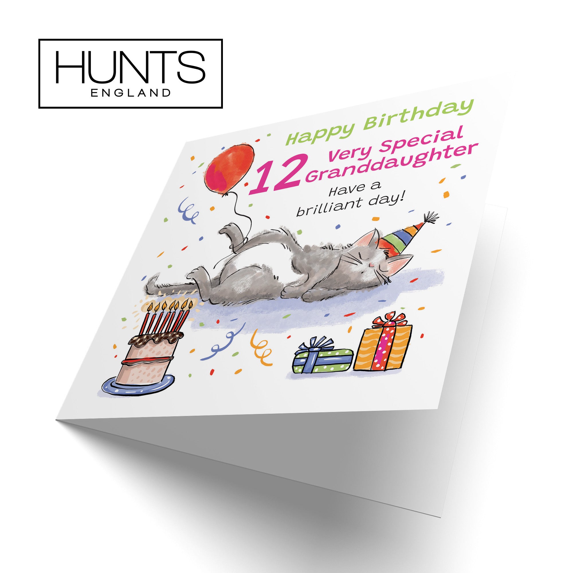12th Granddaughter Birthday Card Sleepy Cat Animal Party - Default Title (RM00256)