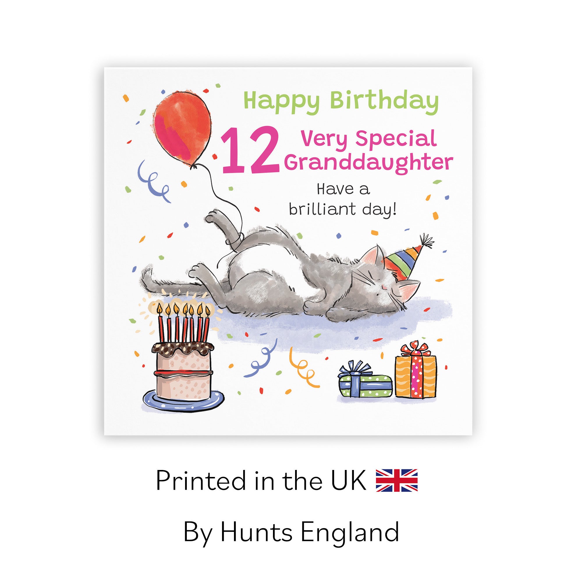 12th Granddaughter Birthday Card Sleepy Cat Animal Party - Default Title (RM00256)