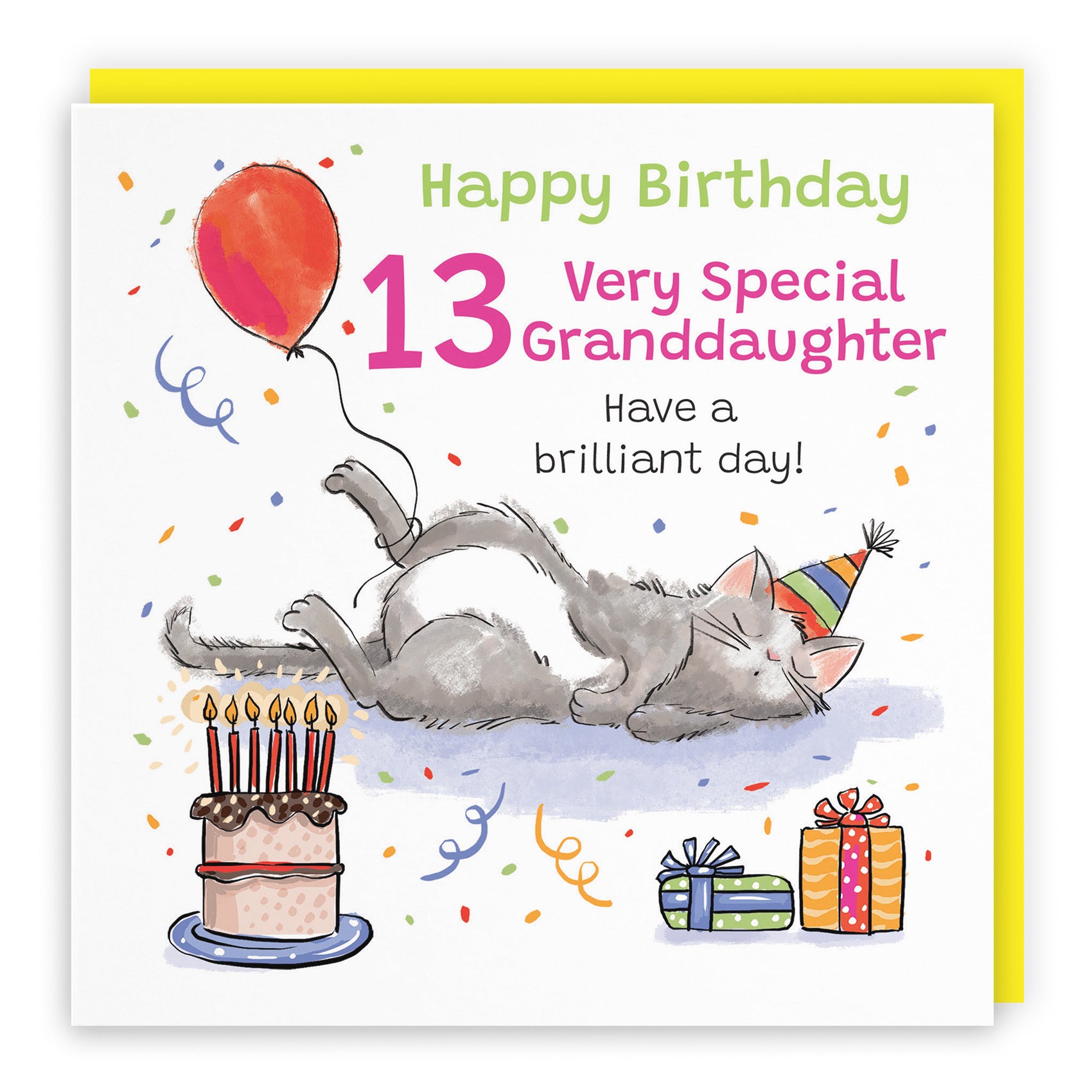 13th Granddaughter Birthday Card Sleepy Cat Animal Party - Default Title (RM00257)