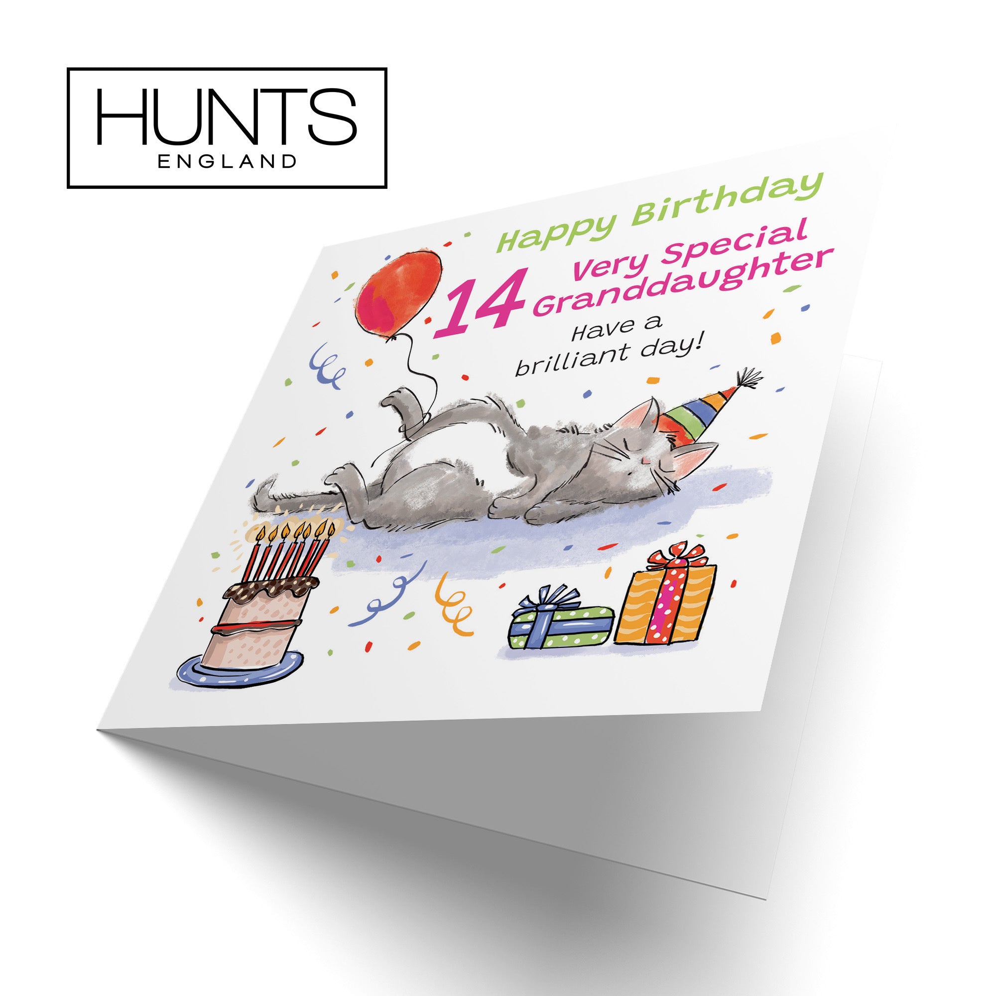 14th Granddaughter Birthday Card Sleepy Cat Animal Party - Default Title (RM00258)