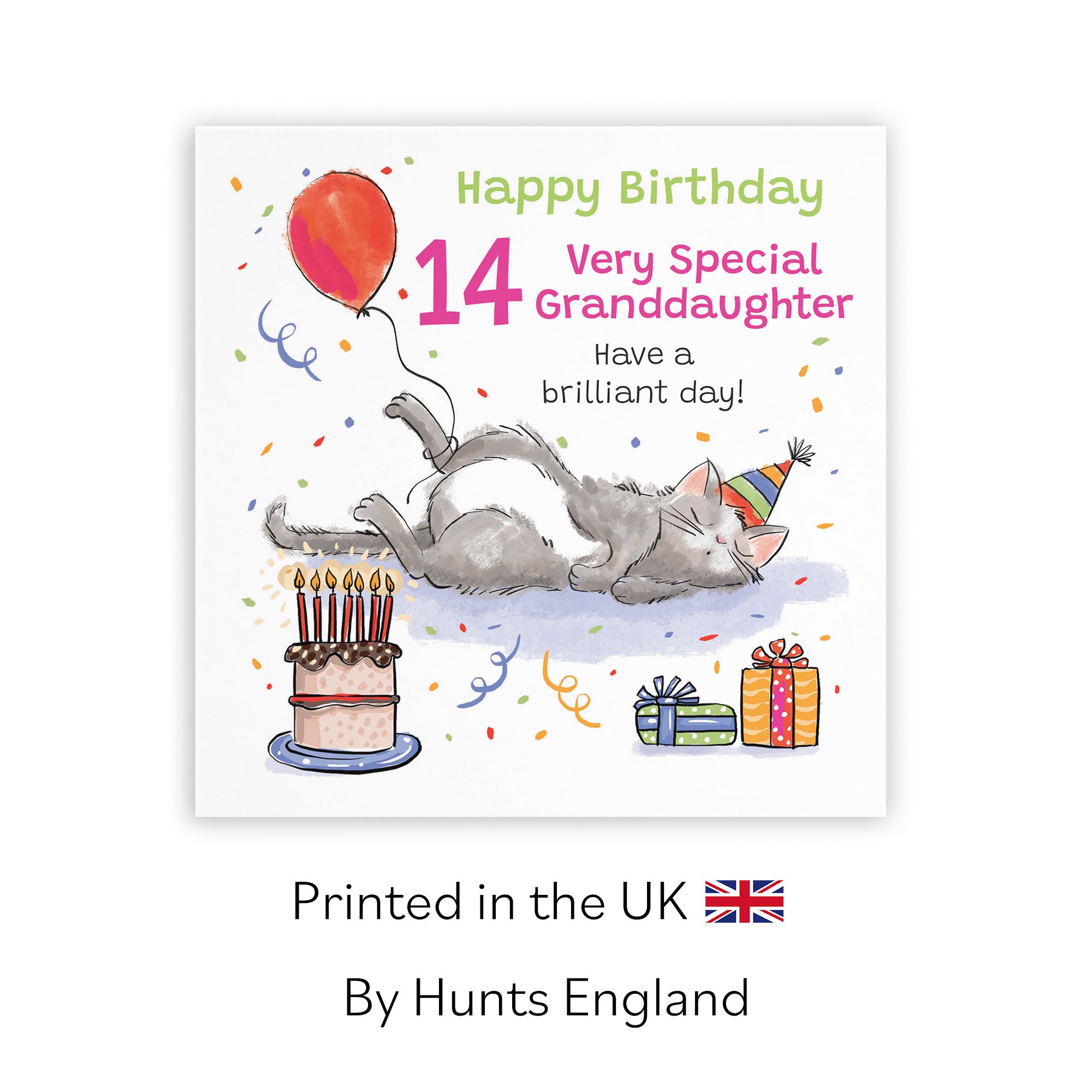 14th Granddaughter Birthday Card Sleepy Cat Animal Party - Default Title (RM00258)