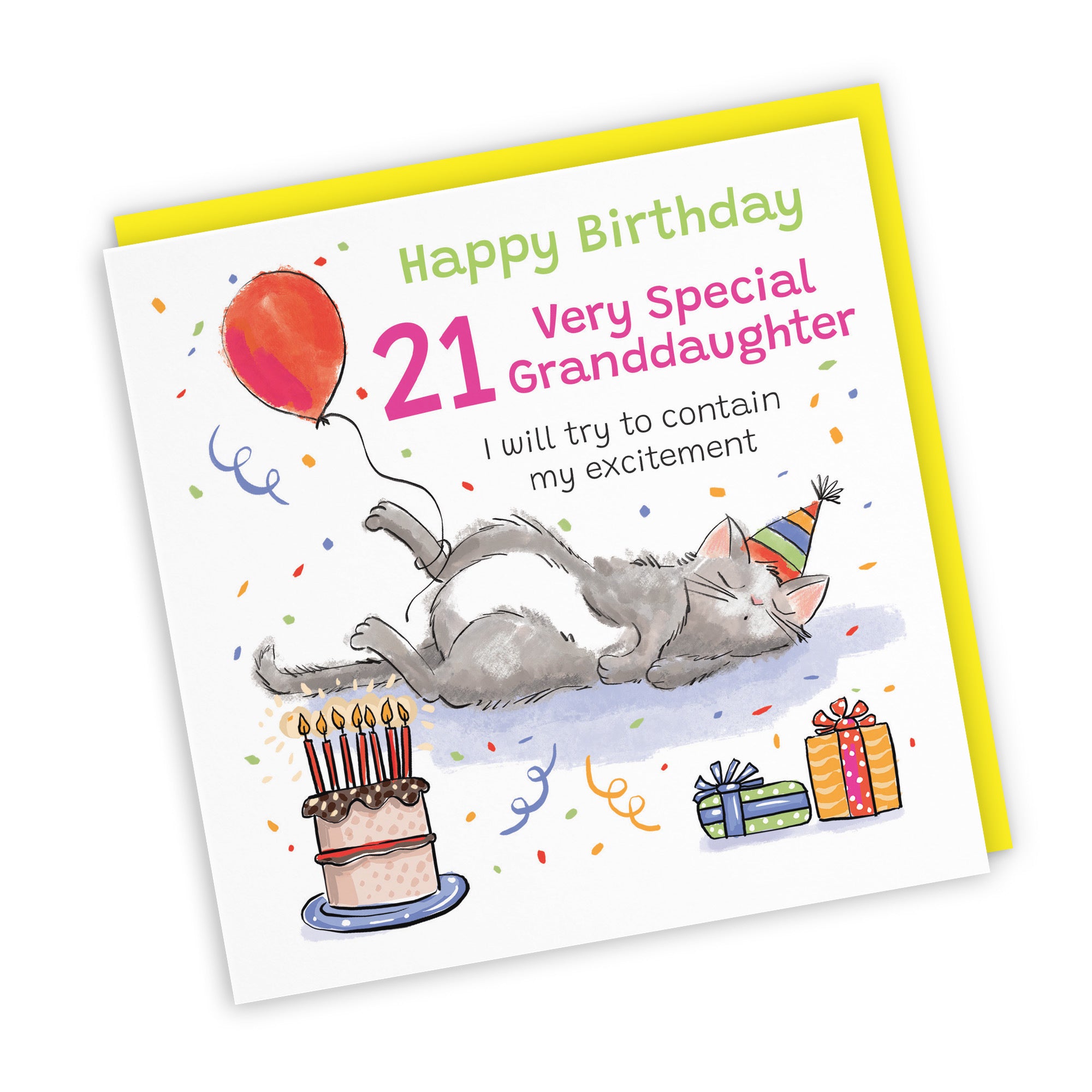 21st Granddaughter Birthday Card Sleepy Cat Animal Party - Default Title (RM00265)