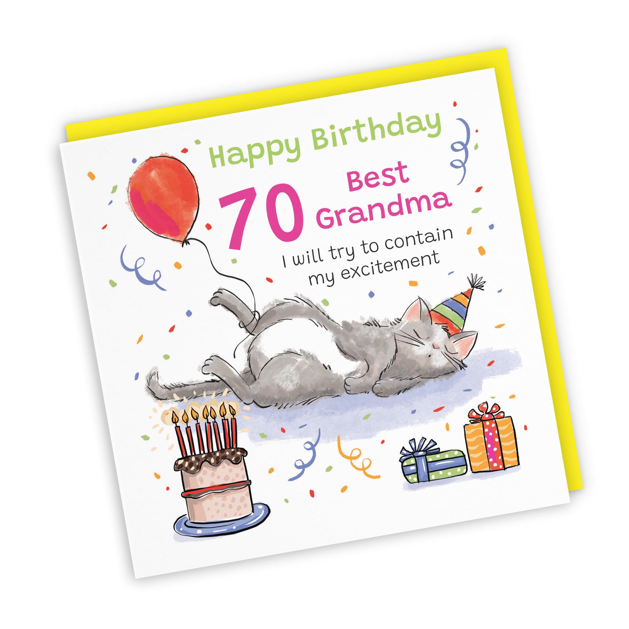 70th Grandma Birthday Card Sleepy Cat Animal Party - Default Title (RM00270)