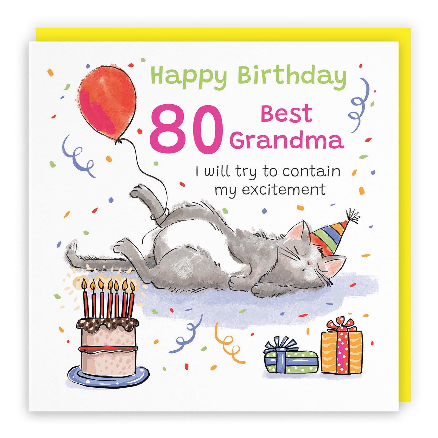 80th Grandma Birthday Card Sleepy Cat Animal Party - Default Title (RM00272)