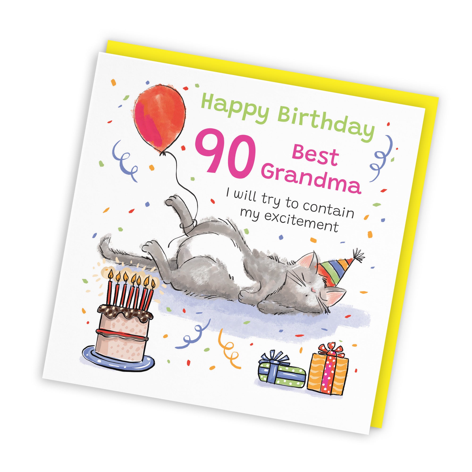 90th Grandma Birthday Card Sleepy Cat Animal Party - Default Title (RM00274)